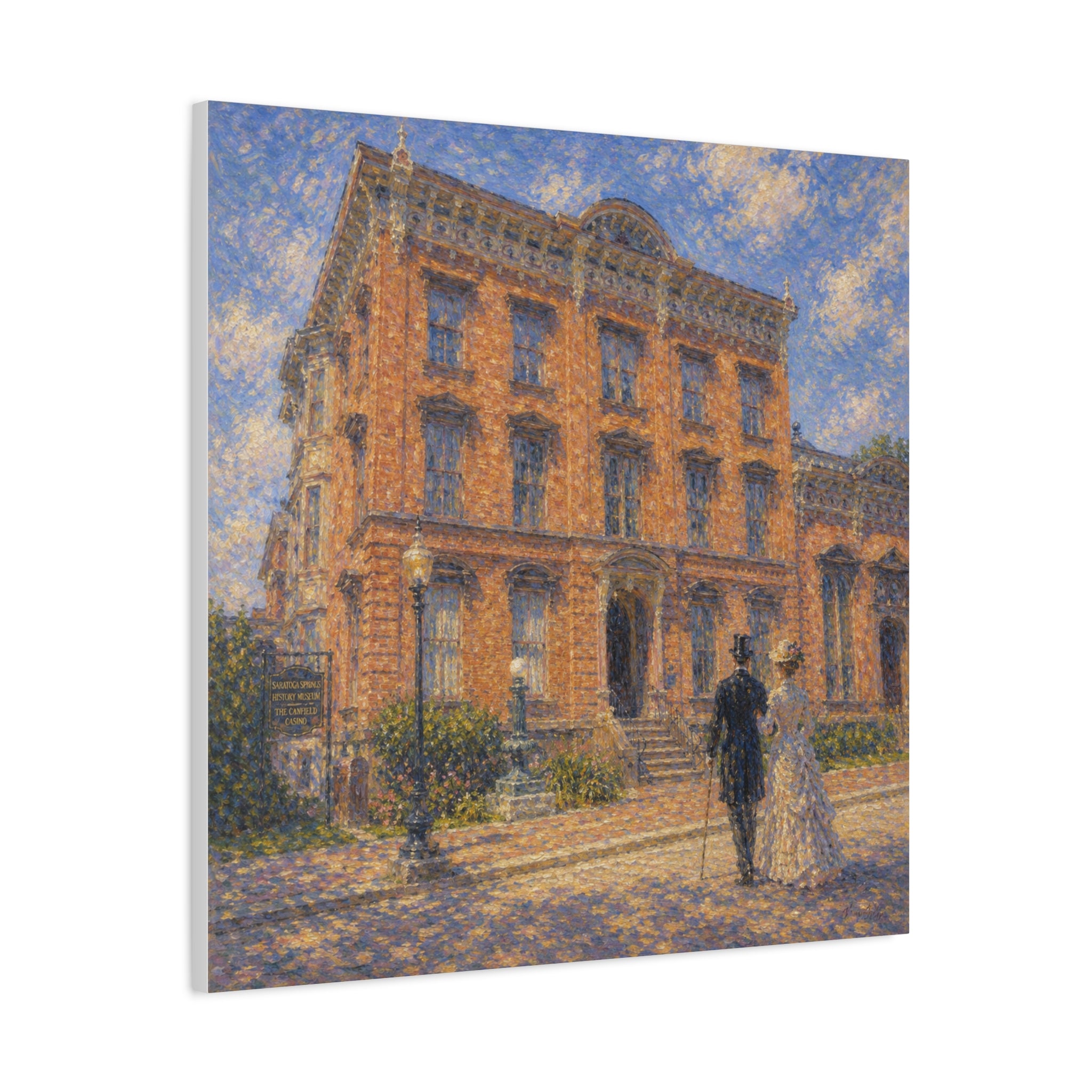 Vintage Saratoga Springs Cityscape Canvas — Romantic Victorian Street Scene, Matte Stretched 1.25"
