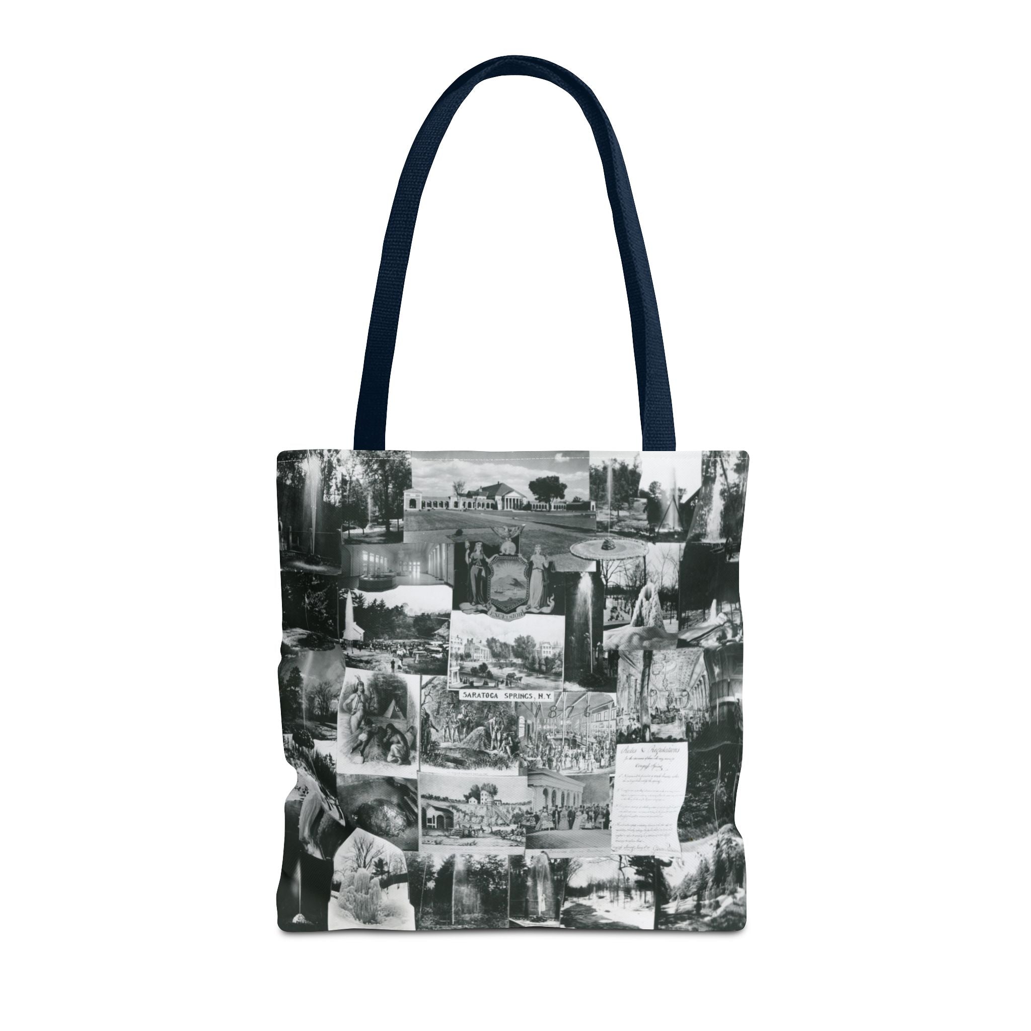 Saratoga Springs Vintage Photo Collage Tote Bag — Black & White Souvenir