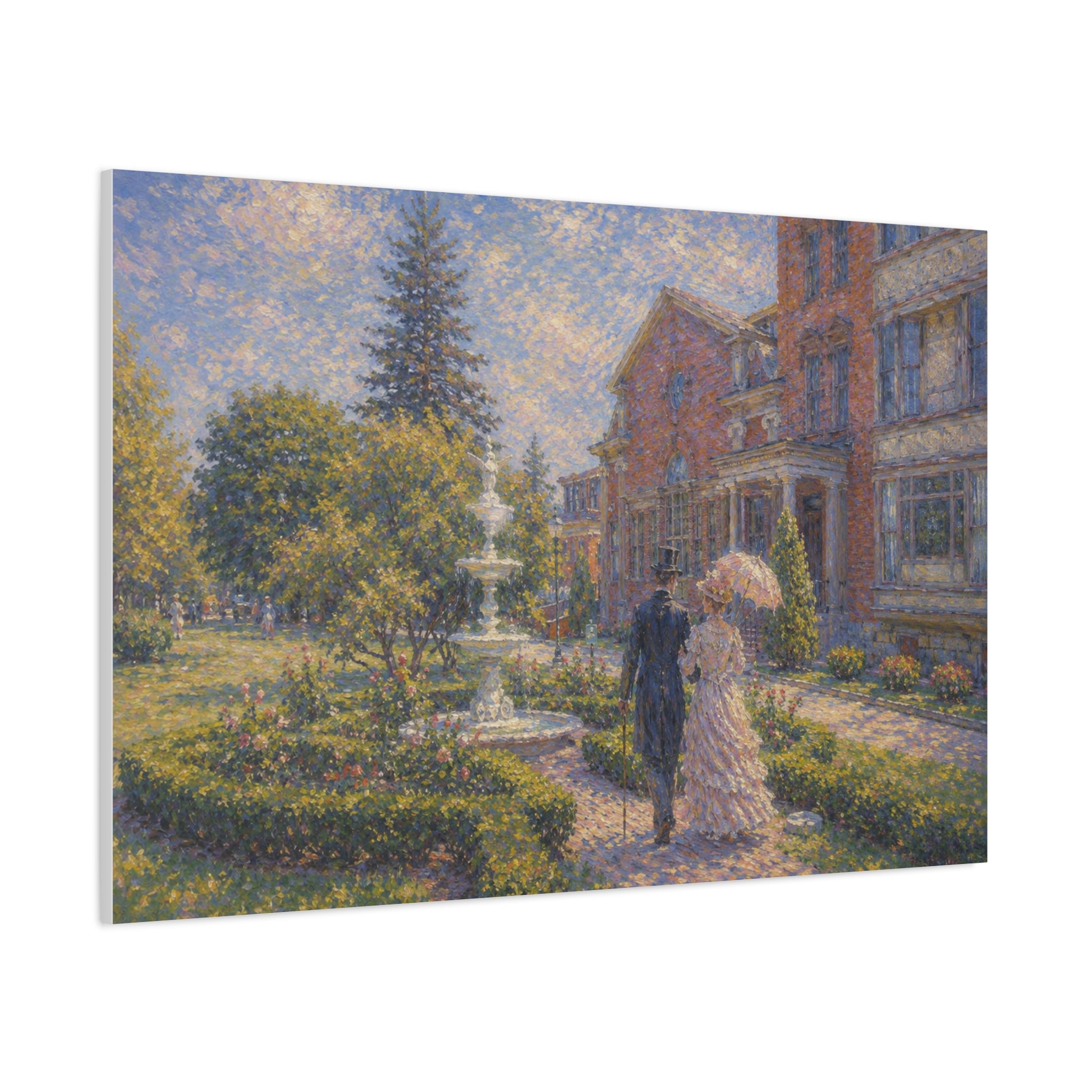 Impressionist Garden Stroll Matte Canvas Wall Art — Victorian Couple in Saratoga Springs