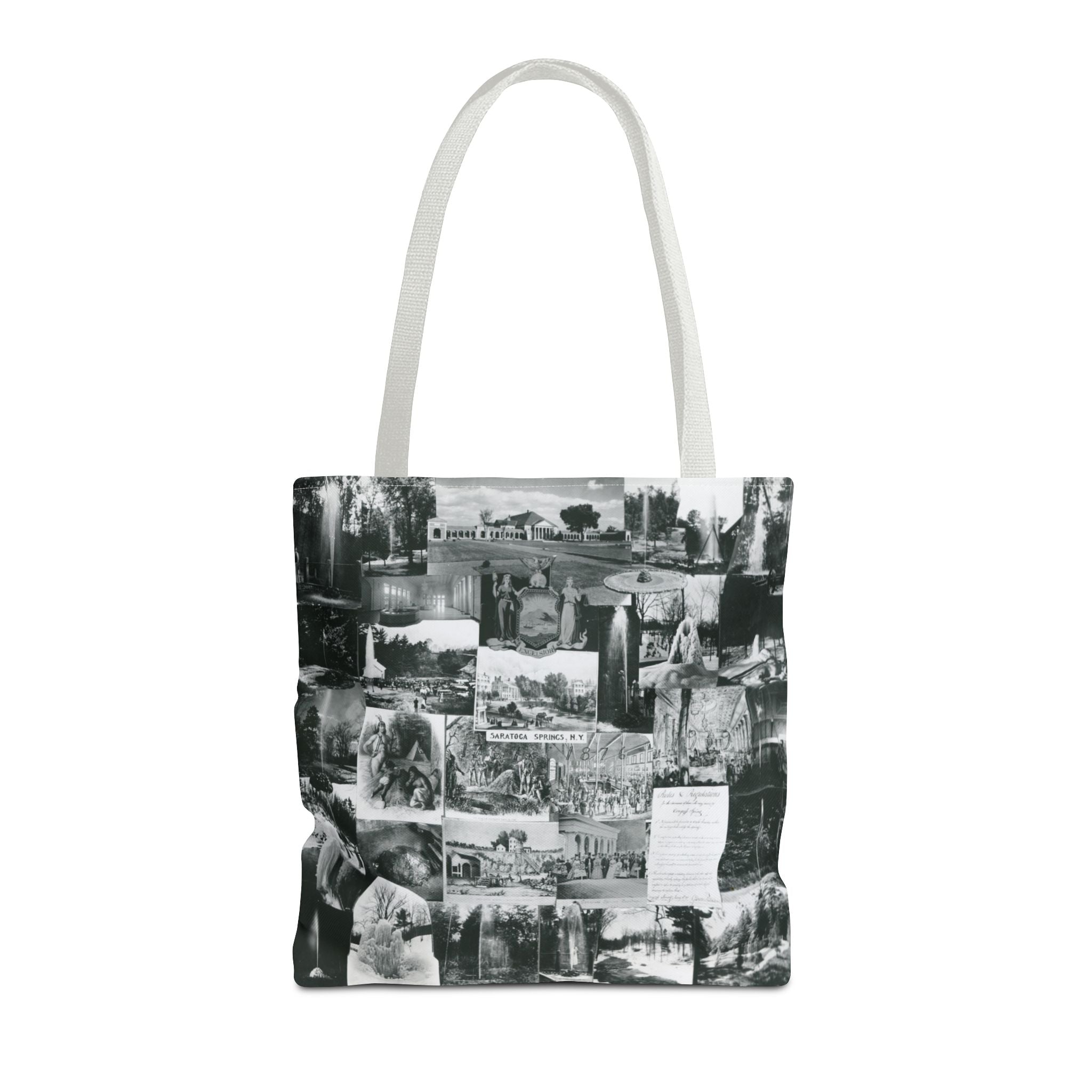 Saratoga Springs Vintage Photo Collage Tote Bag — Black & White Souvenir