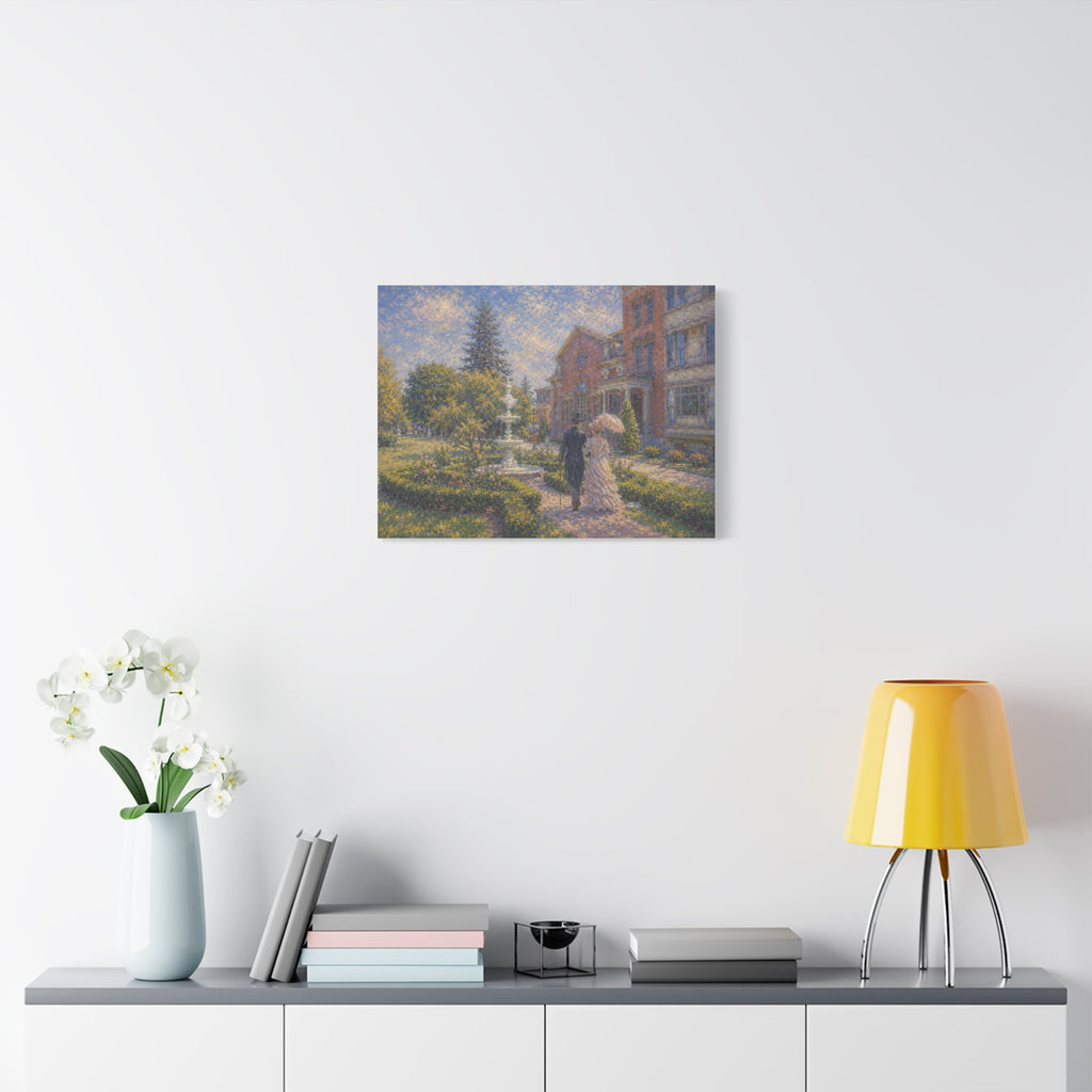 Impressionist Garden Stroll Matte Canvas Wall Art — Victorian Couple in Saratoga Springs
