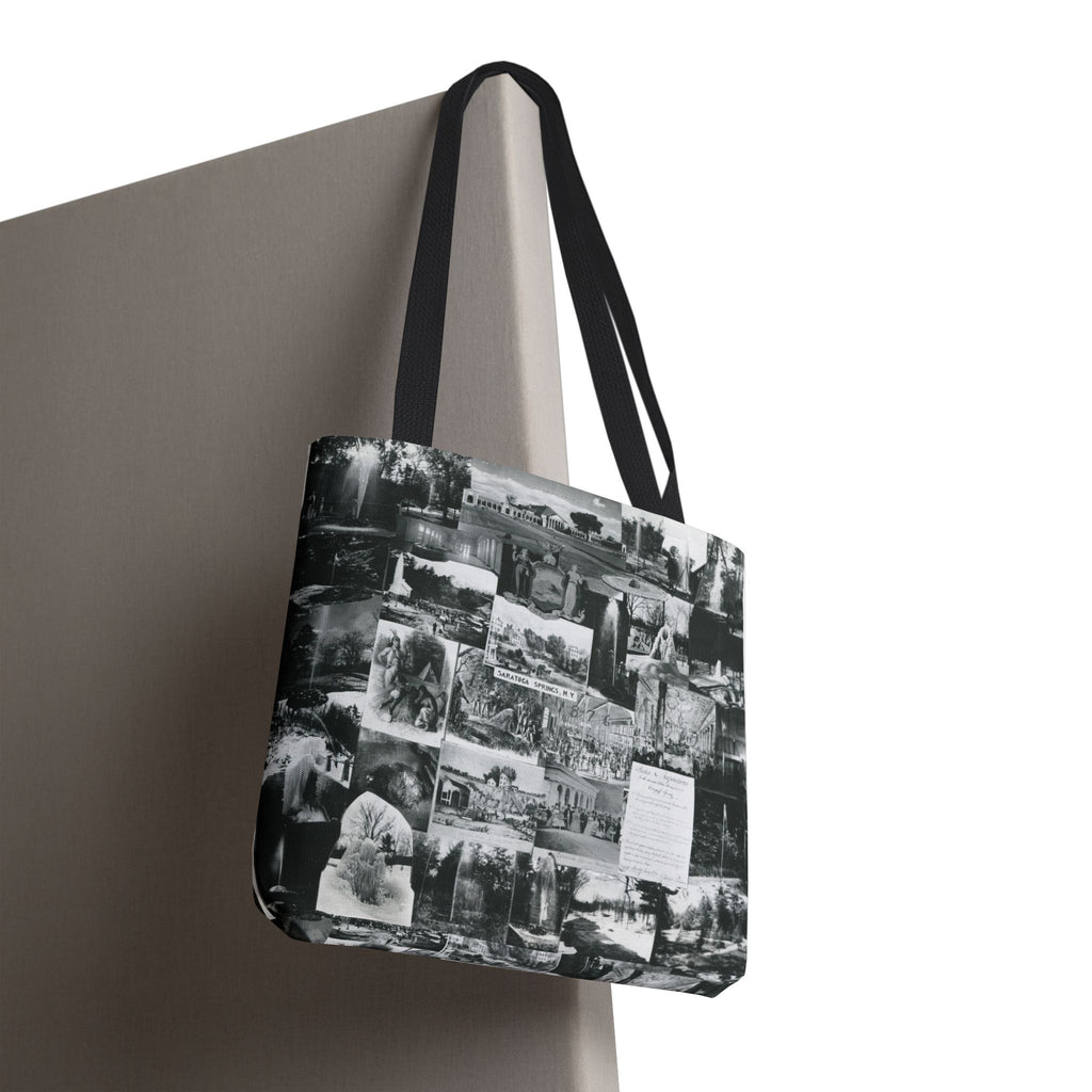 Saratoga Springs Vintage Photo Collage Tote Bag — Black & White Souvenir