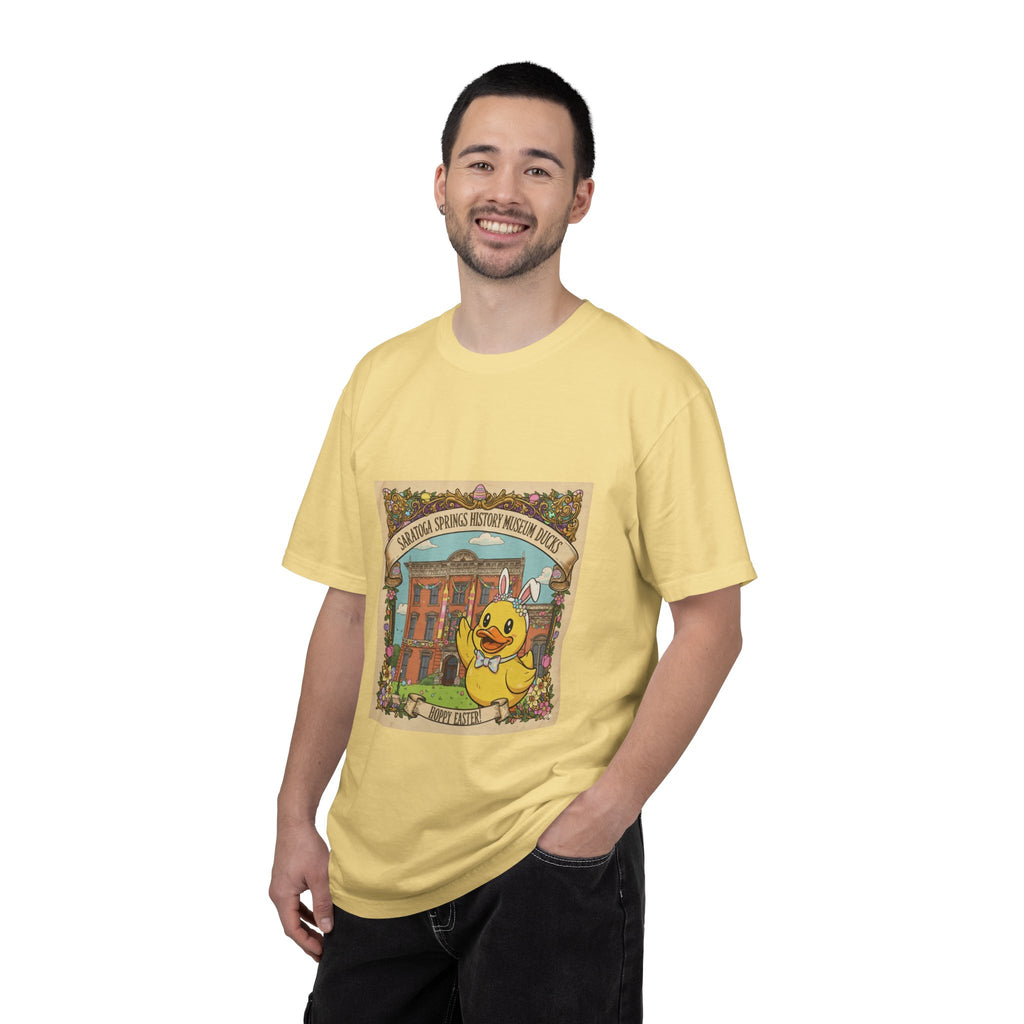 Saratoga Springs History Museum Duckling T-shirt | Easter Bunny Ears, Floral Vintage Illustration