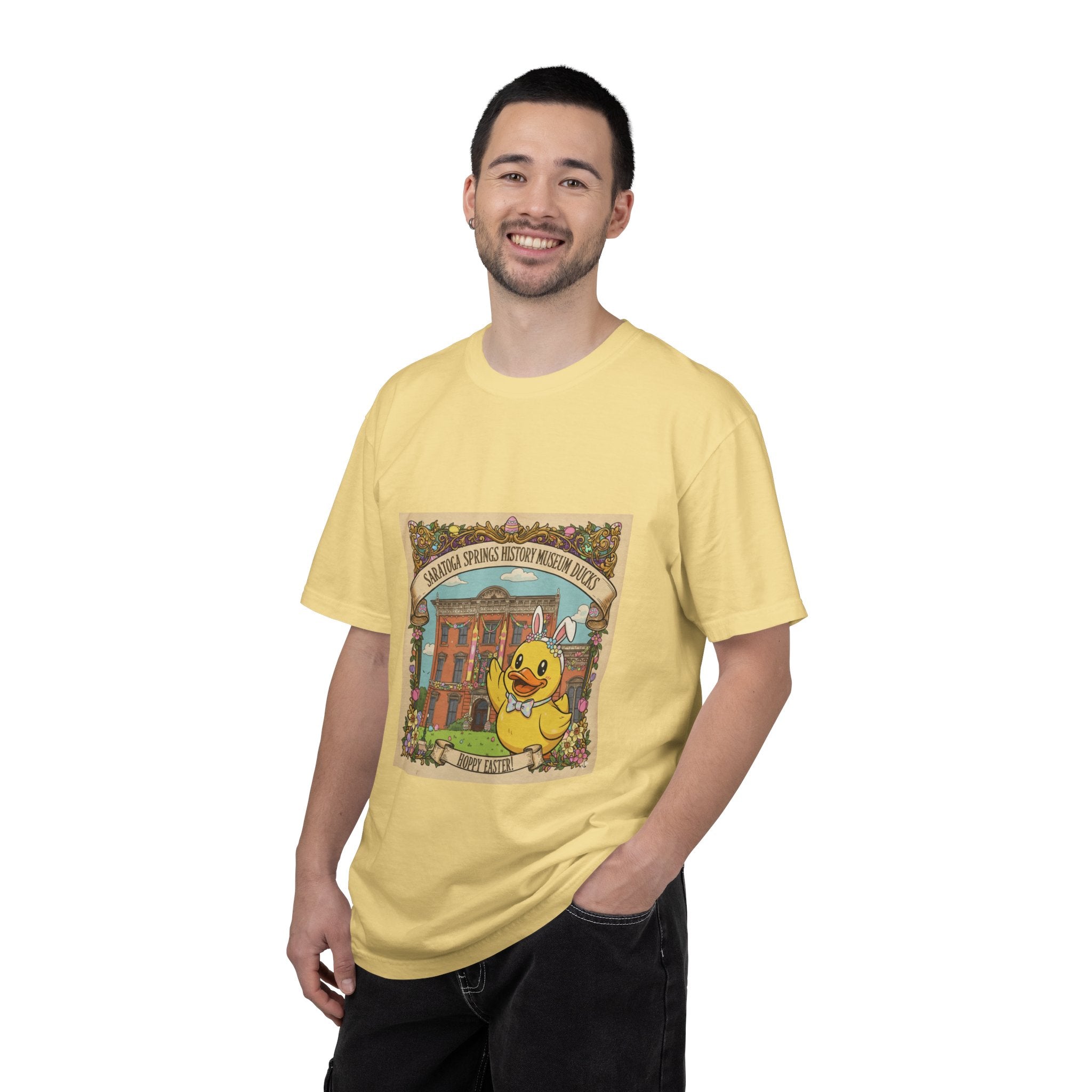 Saratoga Springs History Museum Duckling T-shirt | Easter Bunny Ears, Floral Vintage Illustration