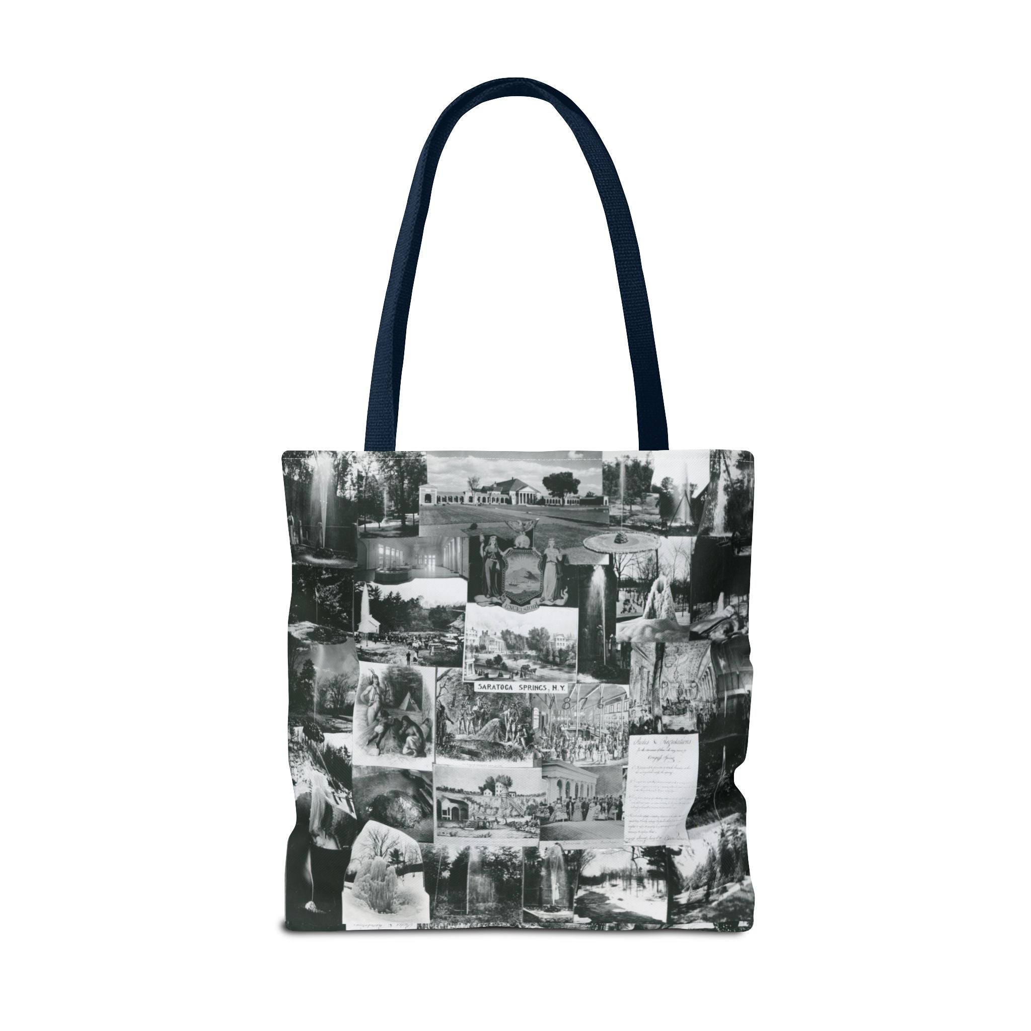 Saratoga Springs Vintage Photo Collage Tote Bag — Black & White Souvenir