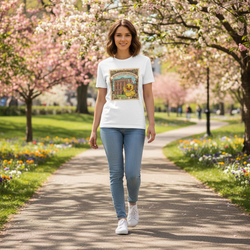 Saratoga Springs History Museum Duckling T-shirt | Easter Bunny Ears, Floral Vintage Illustration