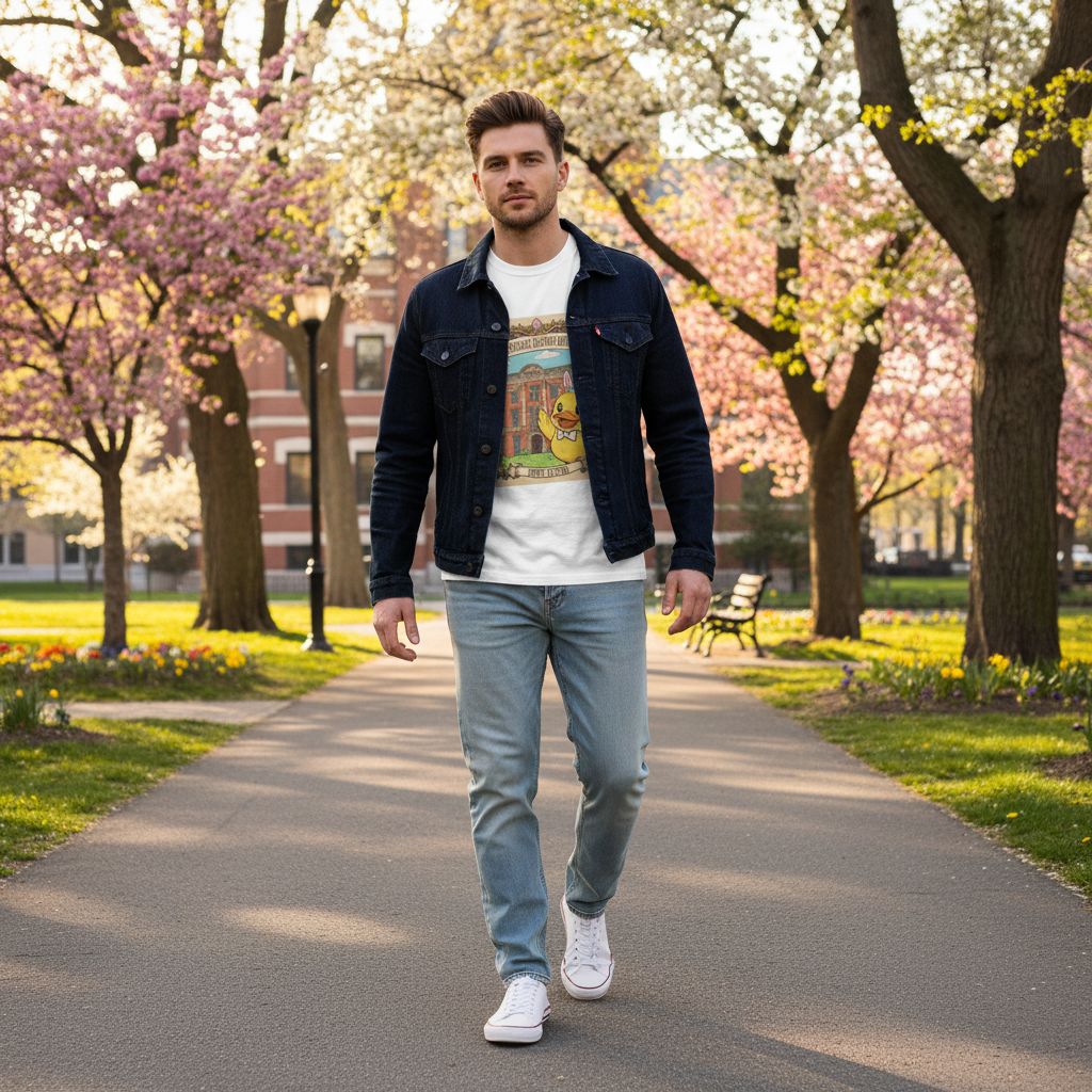 Saratoga Springs History Museum Duckling T-shirt | Easter Bunny Ears, Floral Vintage Illustration