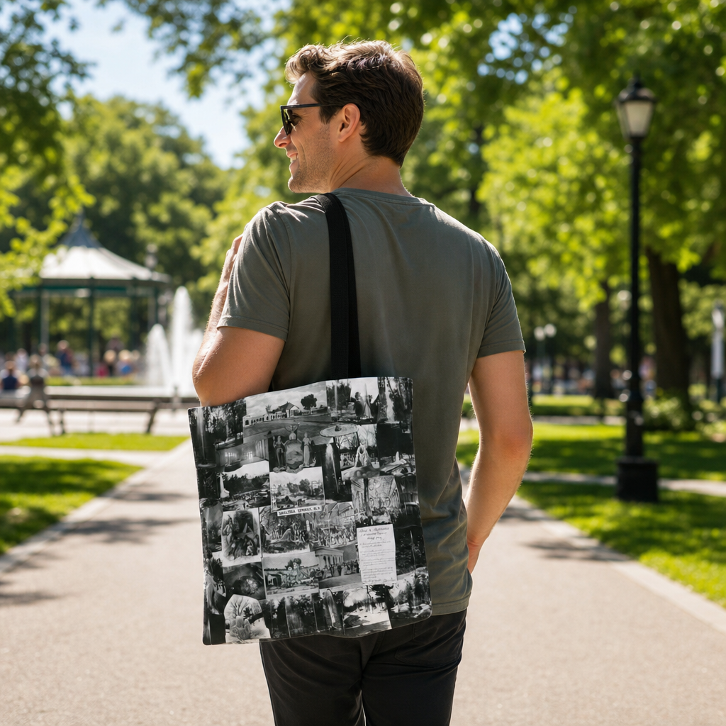 Saratoga Springs Vintage Photo Collage Tote Bag — Black & White Souvenir