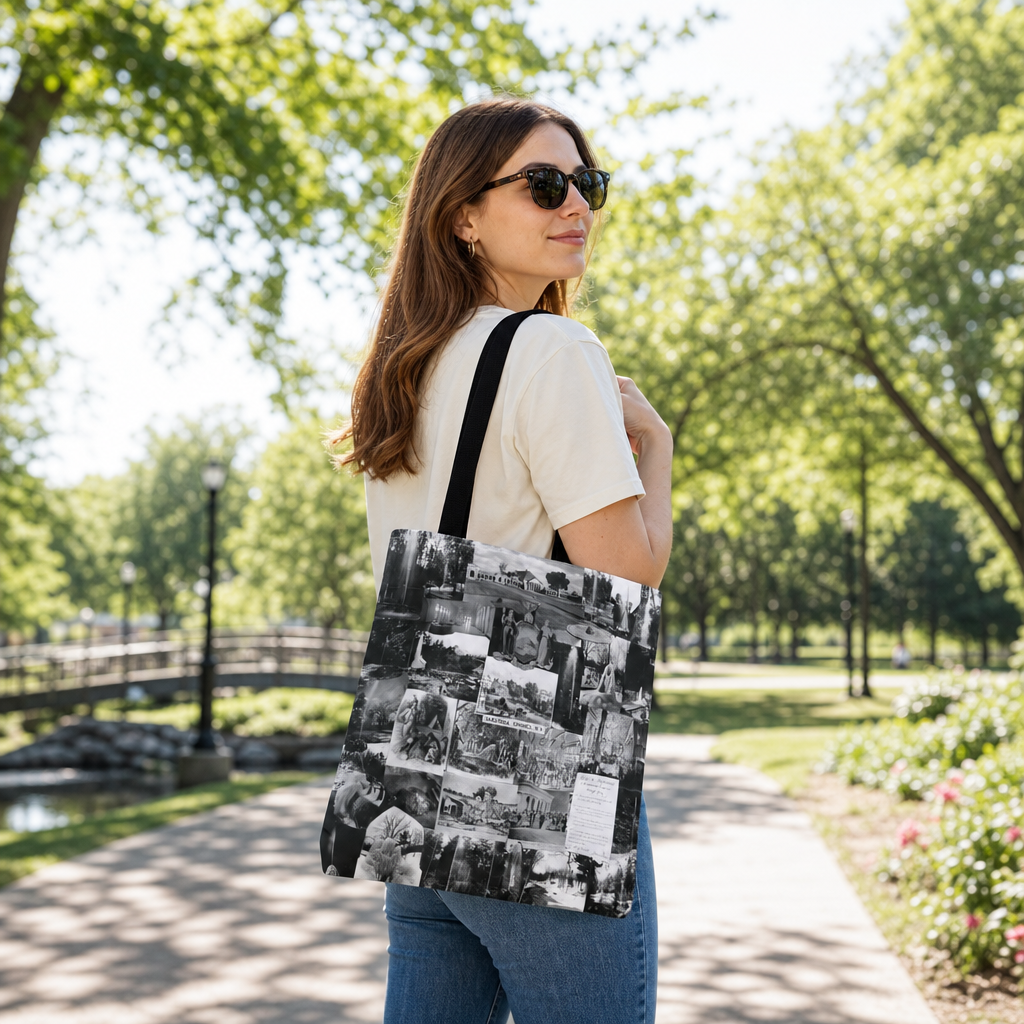 Saratoga Springs Vintage Photo Collage Tote Bag — Black & White Souvenir