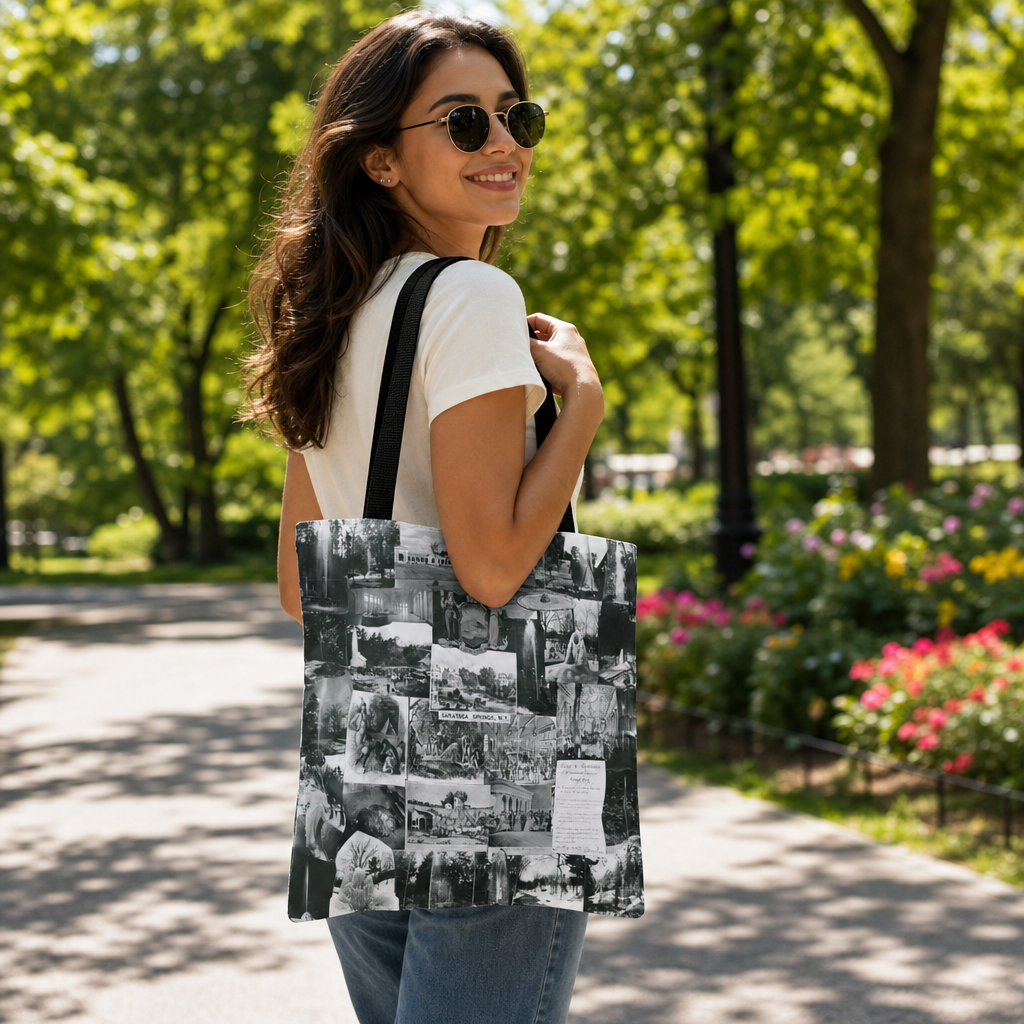 Saratoga Springs Vintage Photo Collage Tote Bag — Black & White Souvenir