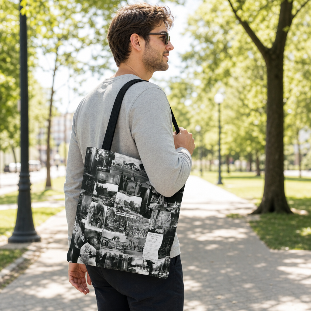 Saratoga Springs Vintage Photo Collage Tote Bag — Black & White Souvenir