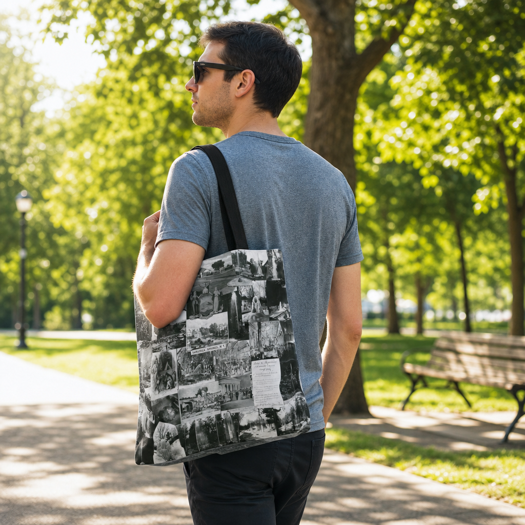 Saratoga Springs Vintage Photo Collage Tote Bag — Black & White Souvenir