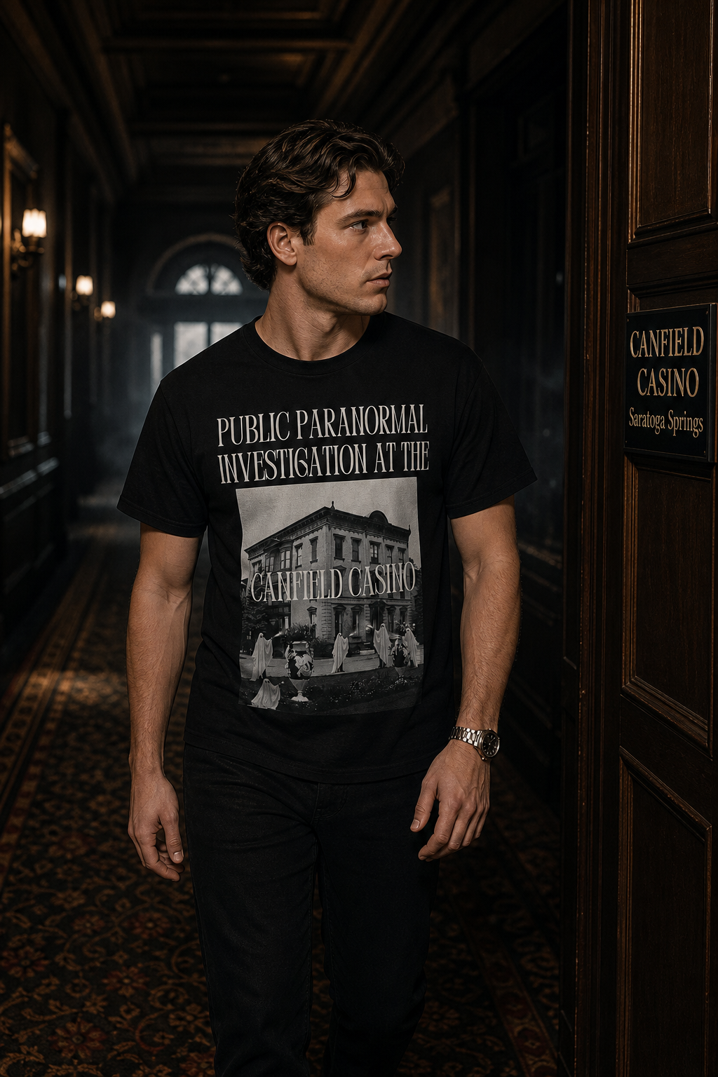 Public Paranormal Investigation at the Haunted Canfield Casino T-Shirt