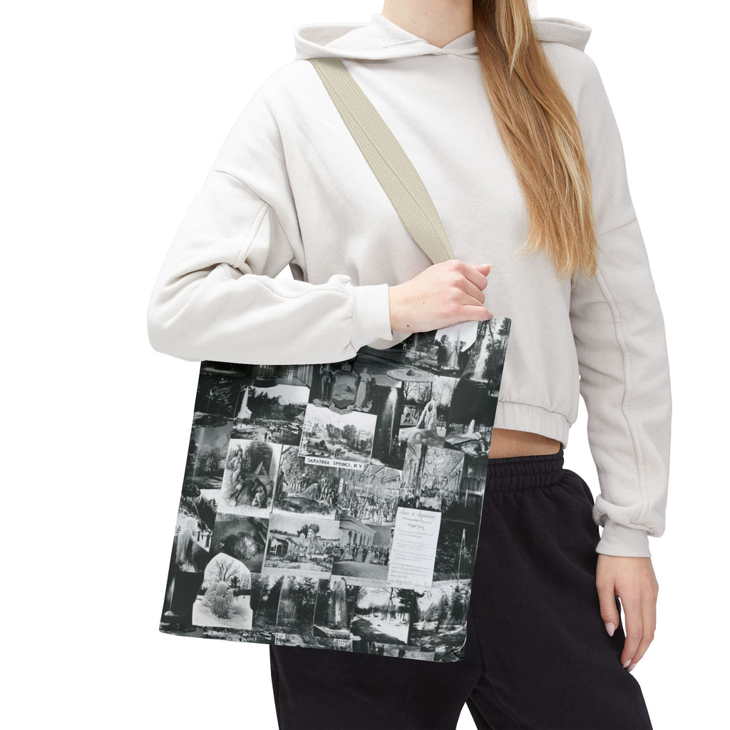 Saratoga Springs Vintage Photo Collage Tote Bag — Black & White Souvenir
