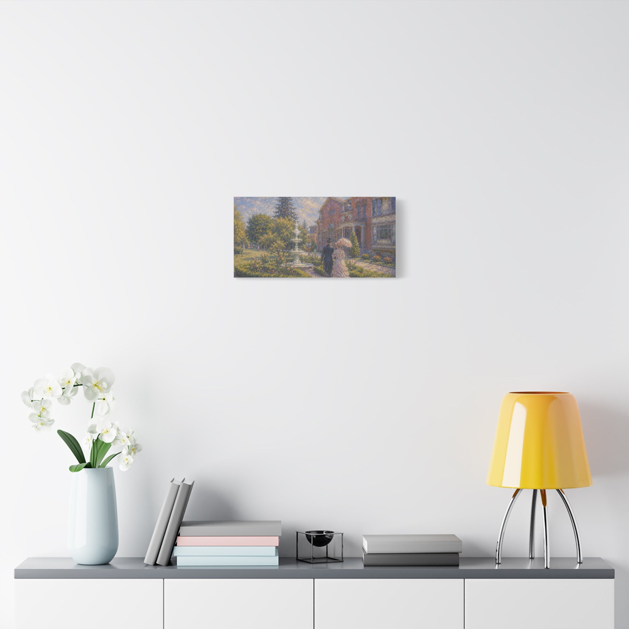 Impressionist Garden Stroll Matte Canvas Wall Art — Victorian Couple in Saratoga Springs