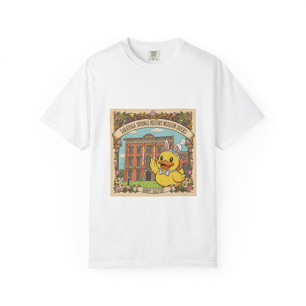 Saratoga Springs History Museum Duckling T-shirt | Easter Bunny Ears, Floral Vintage Illustration