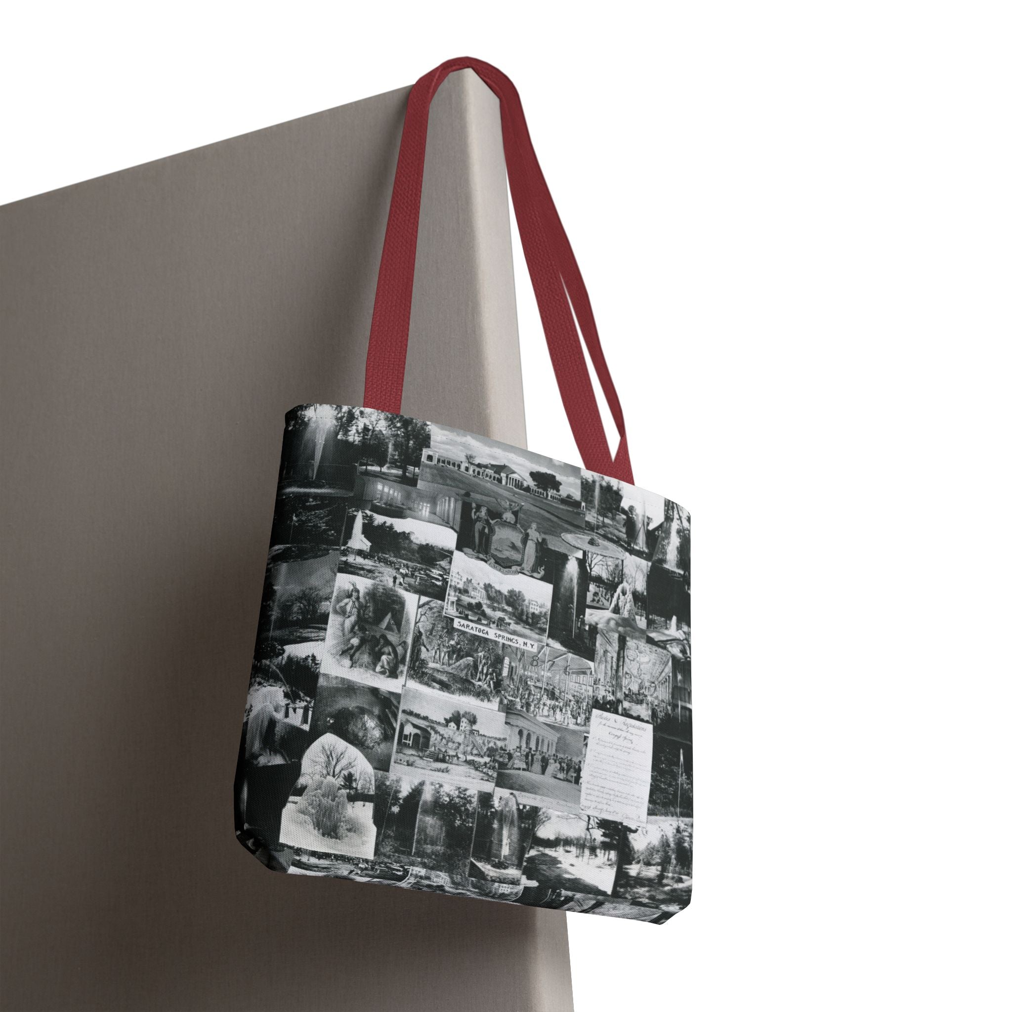 Saratoga Springs Vintage Photo Collage Tote Bag — Black & White Souvenir