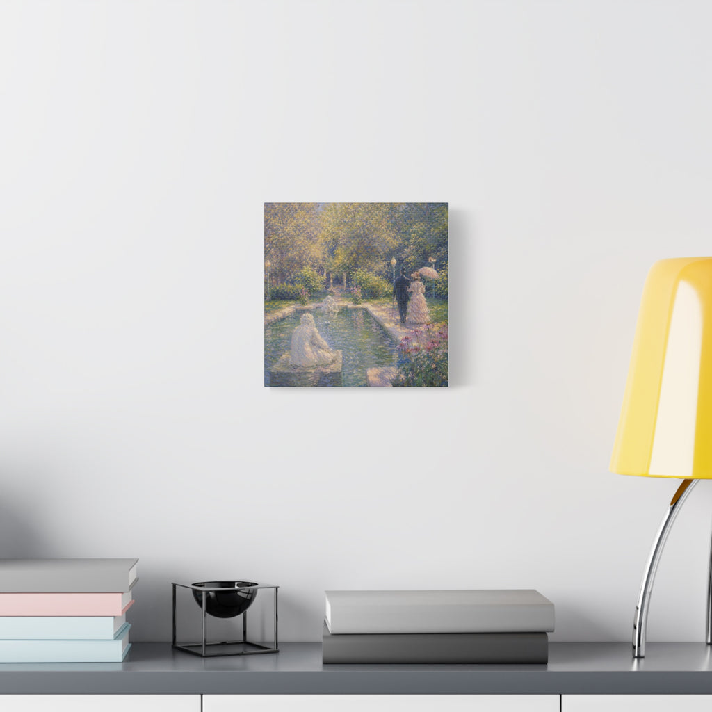Impressionist Garden Stroll Matte Canvas Wall Art — Victorian Couple by Congress Park Fountain