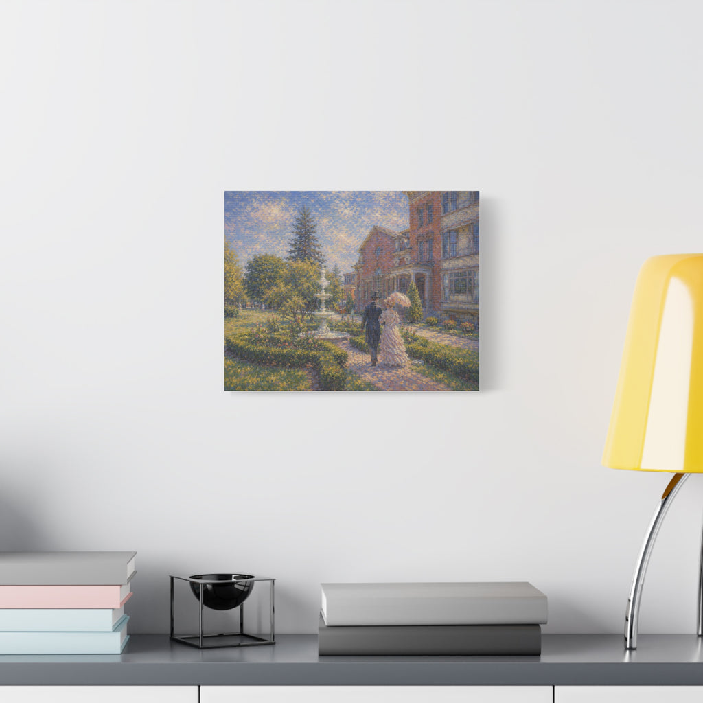Impressionist Garden Stroll Matte Canvas Wall Art — Victorian Couple in Saratoga Springs