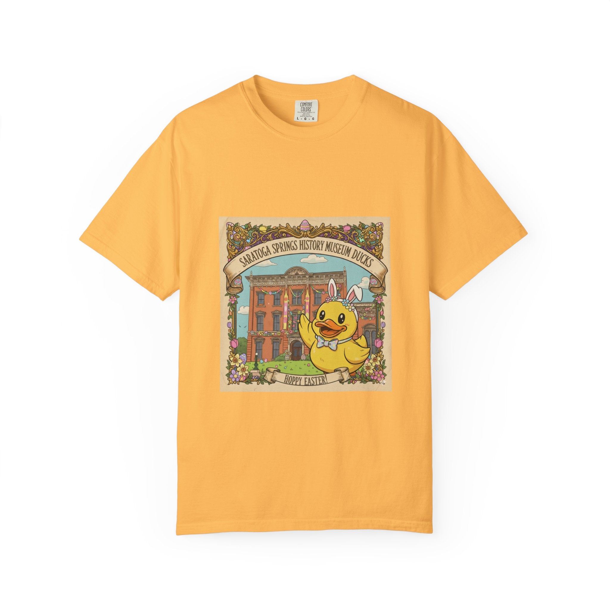 Saratoga Springs History Museum Duckling T-shirt | Easter Bunny Ears, Floral Vintage Illustration