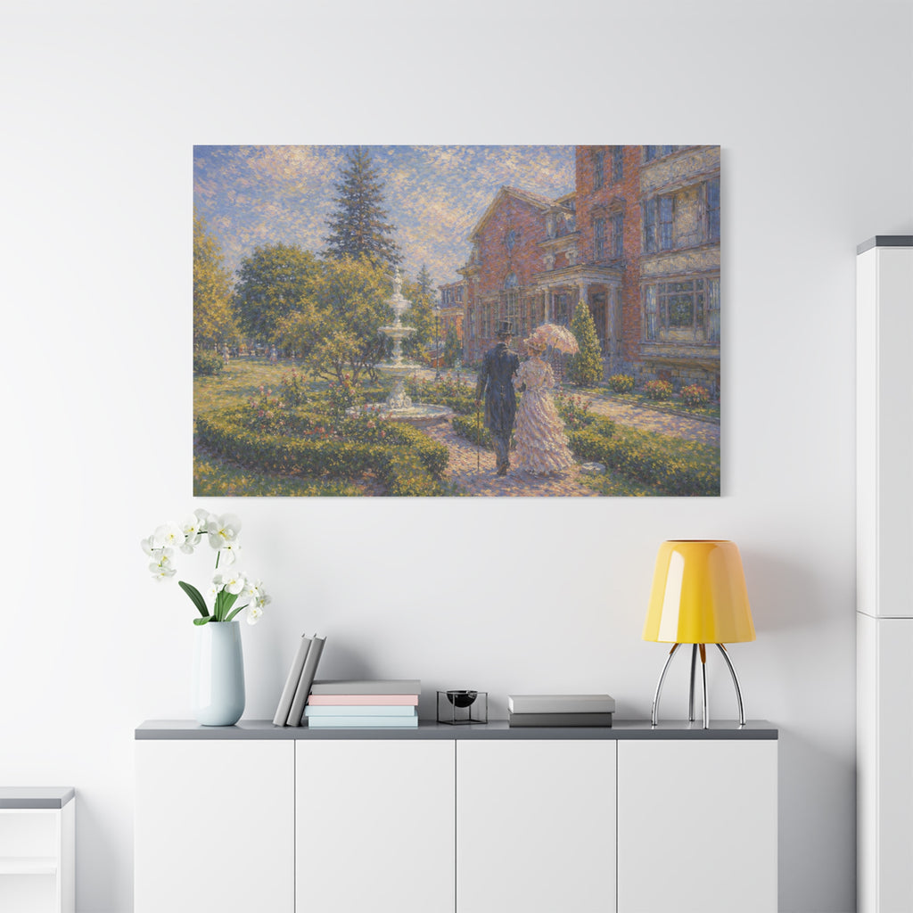 Impressionist Garden Stroll Matte Canvas Wall Art — Victorian Couple in Saratoga Springs