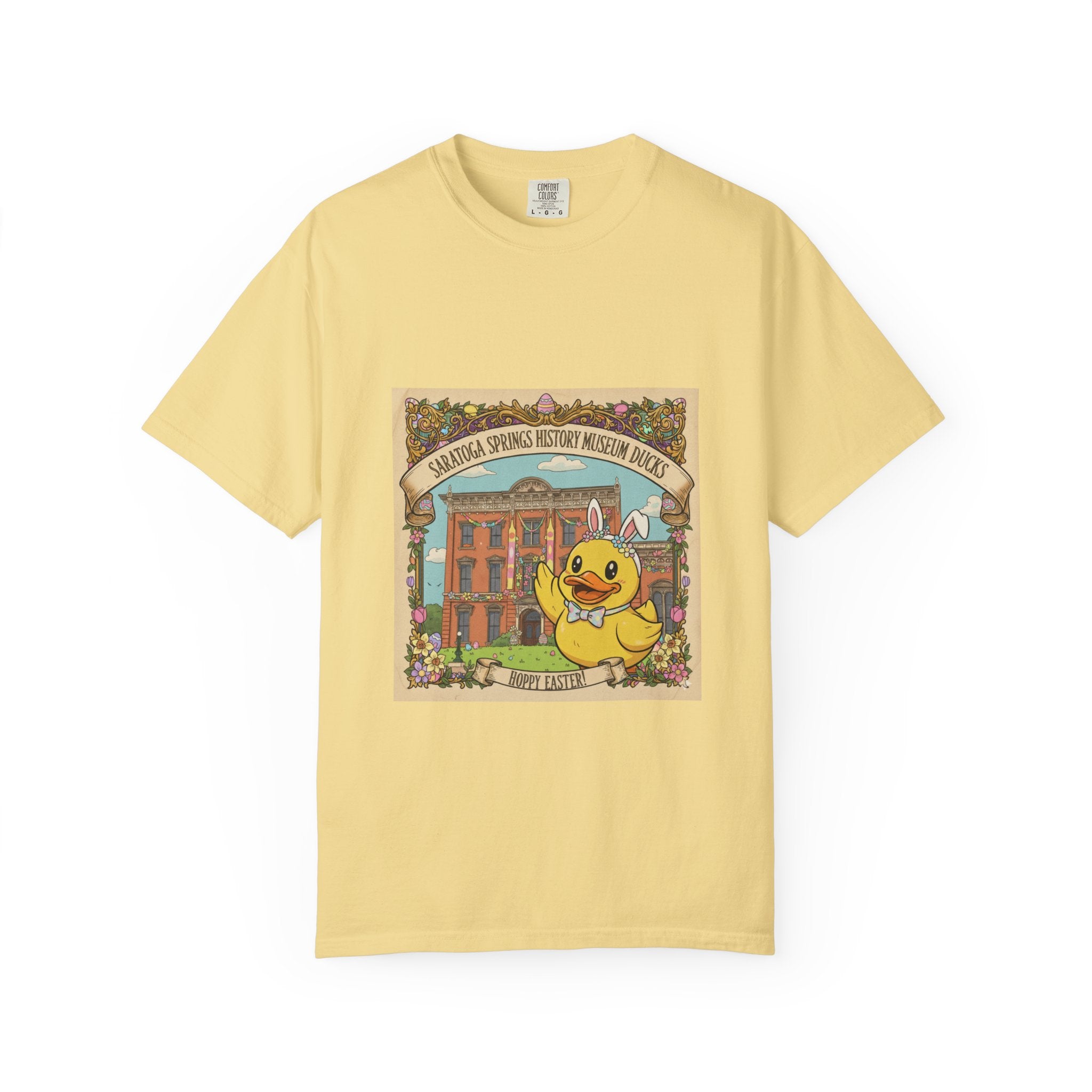 Saratoga Springs History Museum Duckling T-shirt | Easter Bunny Ears, Floral Vintage Illustration
