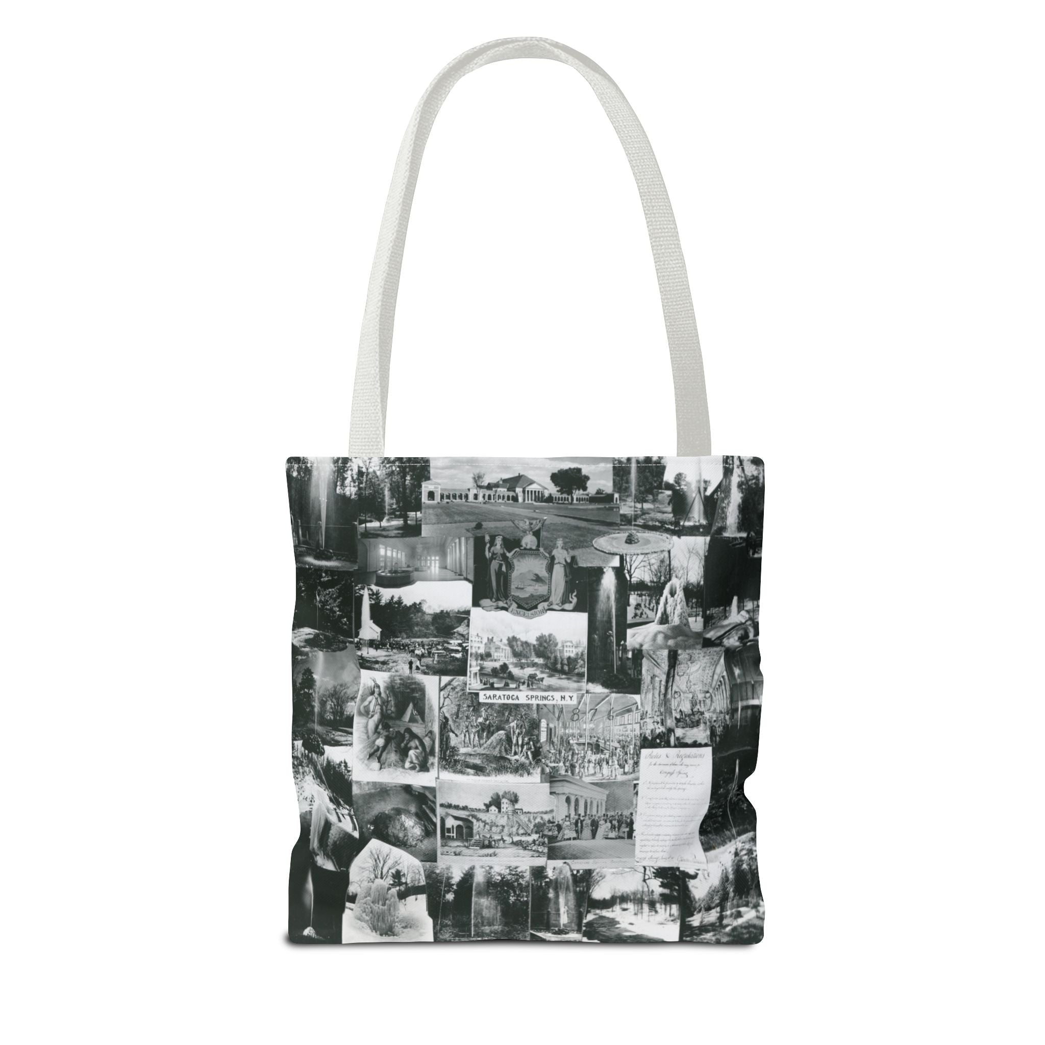 Saratoga Springs Vintage Photo Collage Tote Bag — Black & White Souvenir