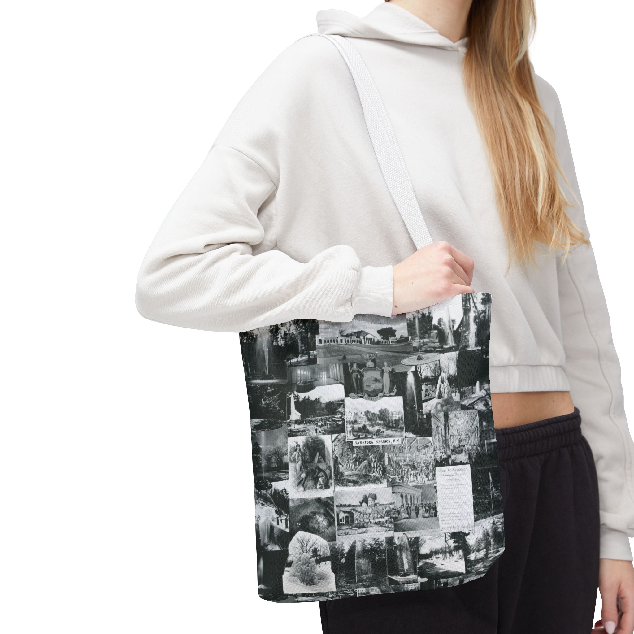 Saratoga Springs Vintage Photo Collage Tote Bag — Black & White Souvenir