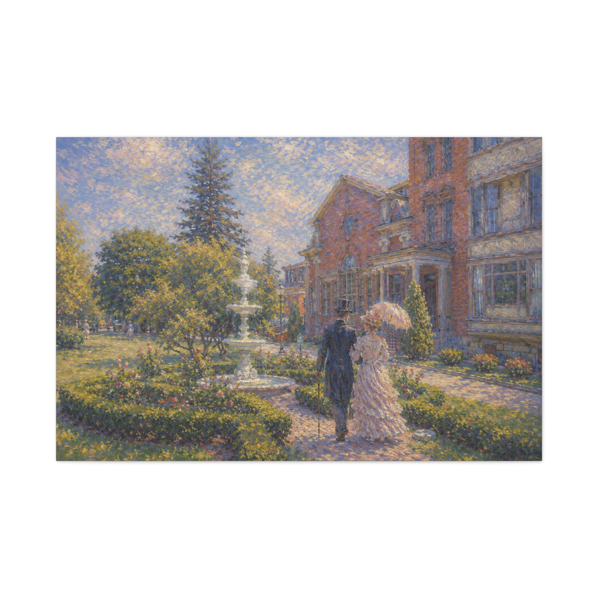 Impressionist Garden Stroll Matte Canvas Wall Art — Victorian Couple in Saratoga Springs