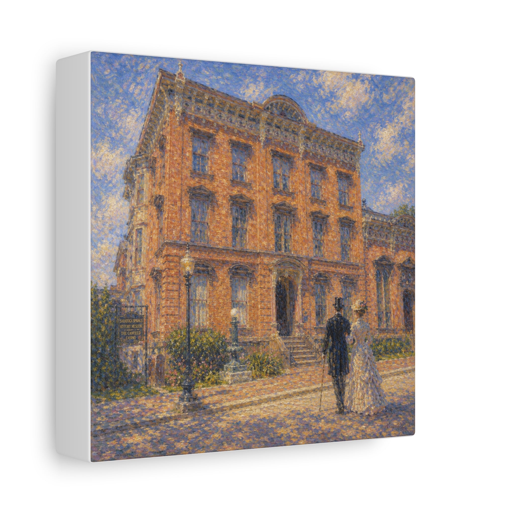 Vintage Saratoga Springs Cityscape Canvas — Romantic Victorian Street Scene, Matte Stretched 1.25"