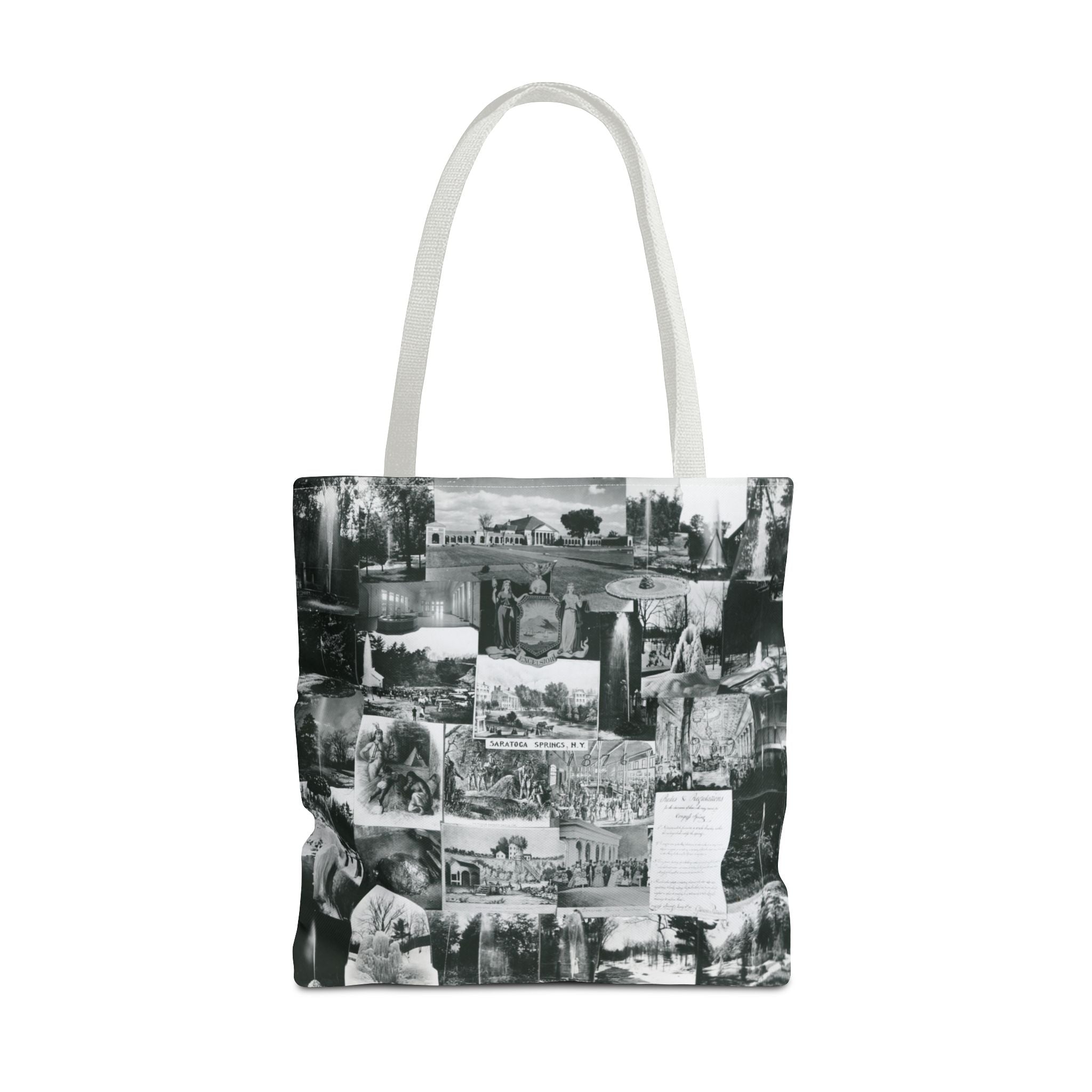 Saratoga Springs Vintage Photo Collage Tote Bag — Black & White Souvenir