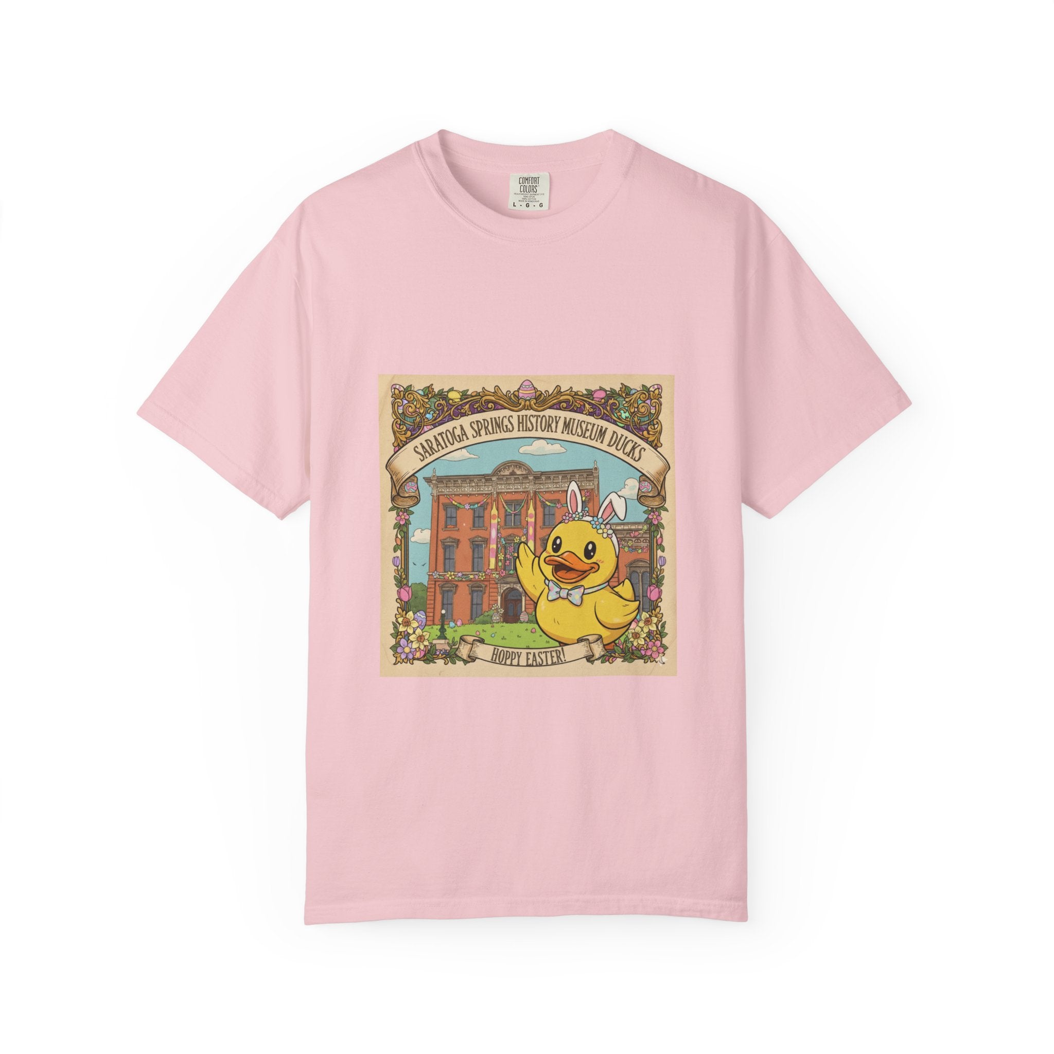 Saratoga Springs History Museum Duckling T-shirt | Easter Bunny Ears, Floral Vintage Illustration