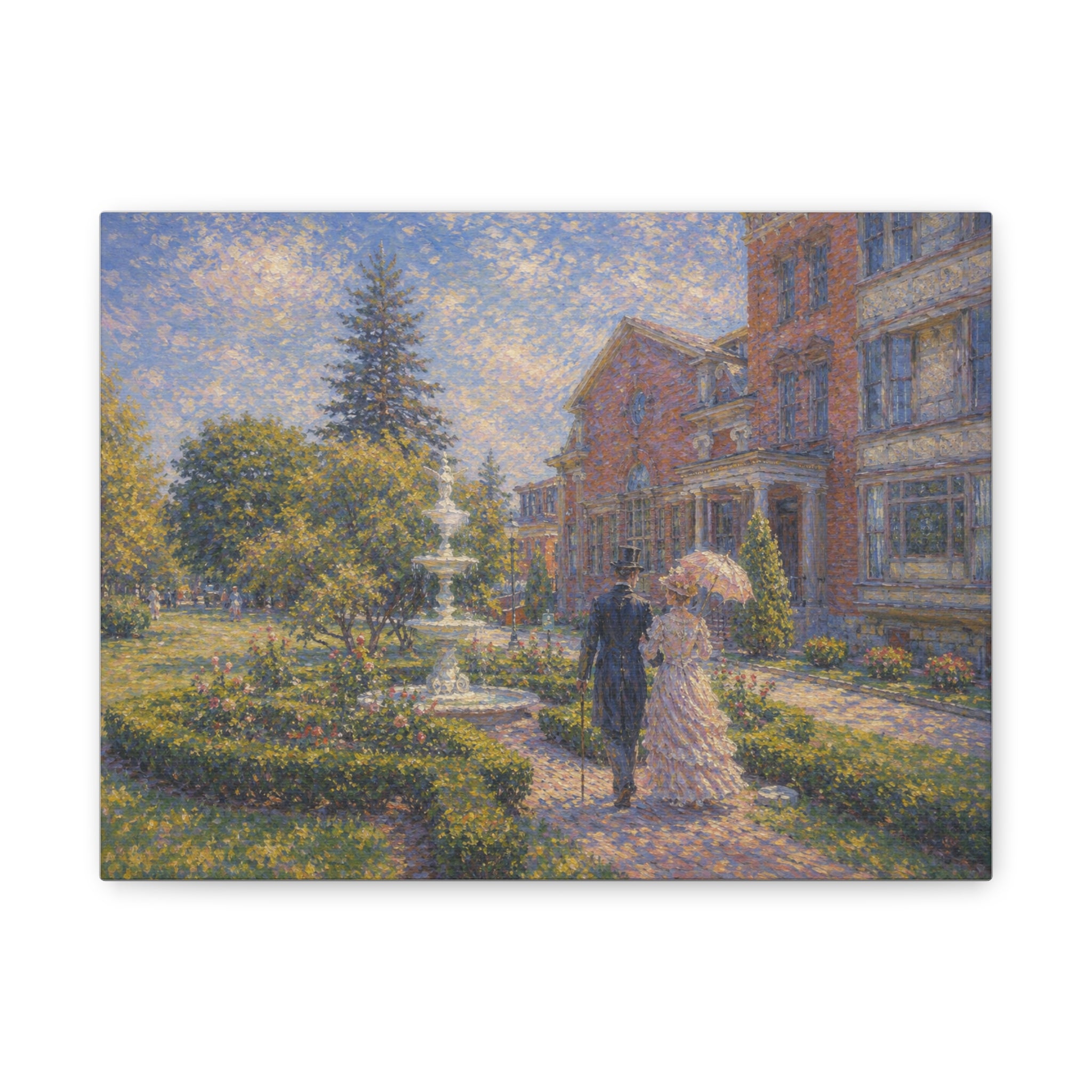 Impressionist Garden Stroll Matte Canvas Wall Art — Victorian Couple in Saratoga Springs