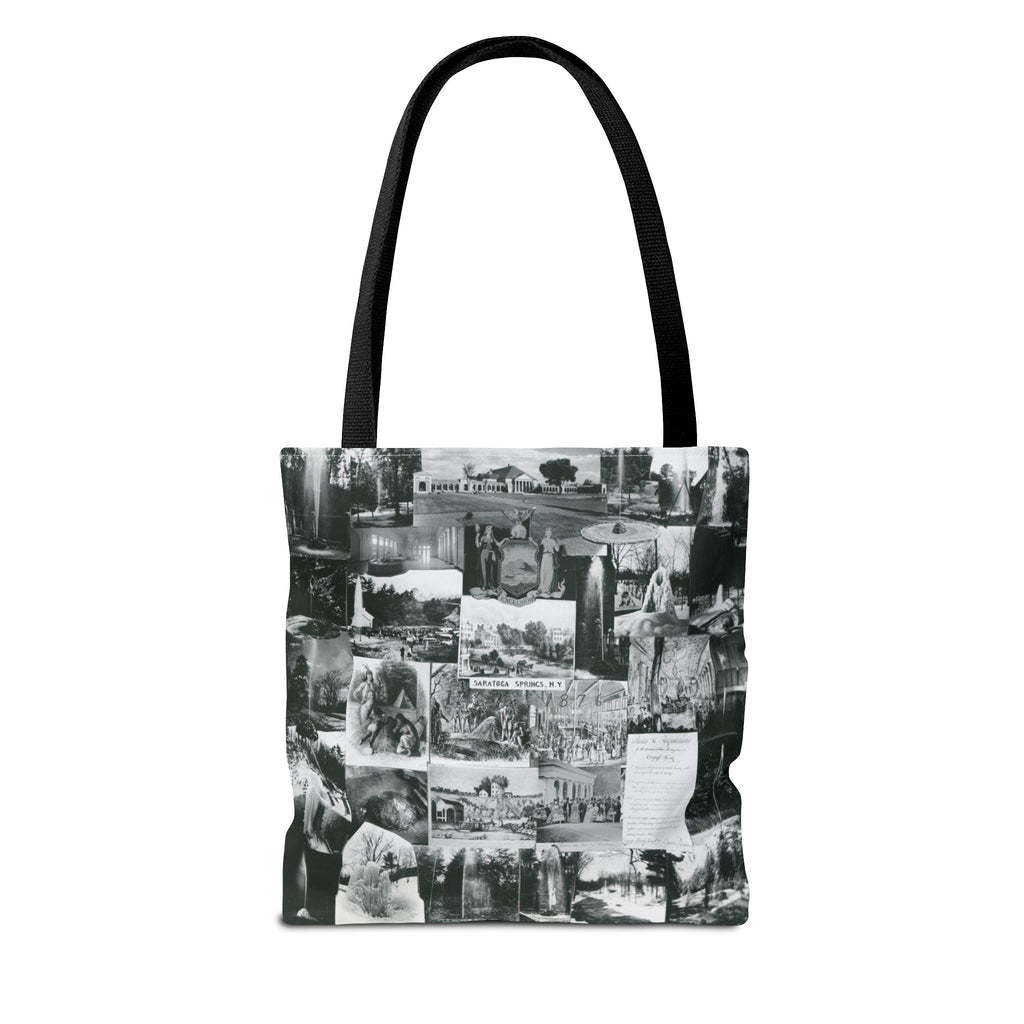 Saratoga Springs Vintage Photo Collage Tote Bag — Black & White Souvenir