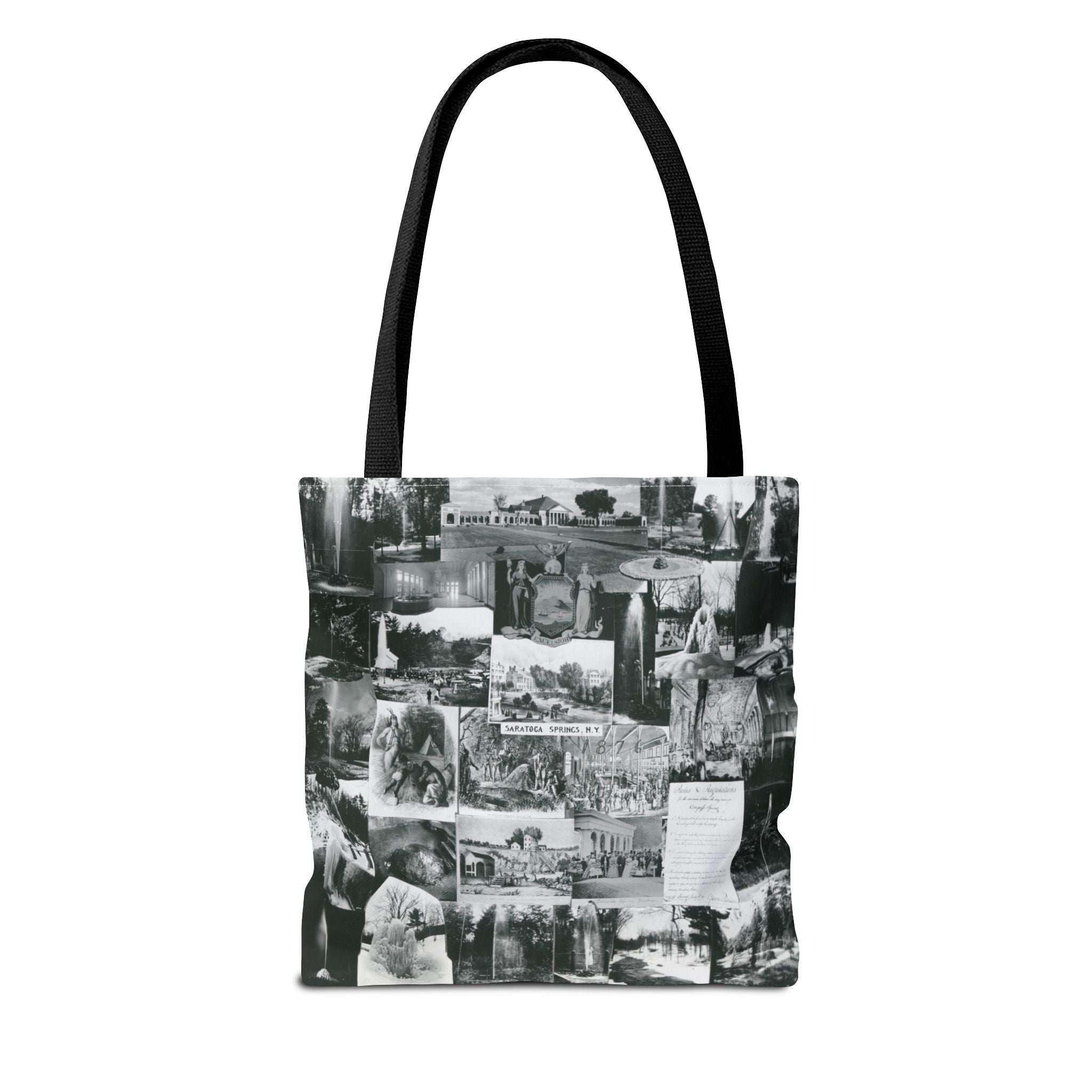 Saratoga Springs Vintage Photo Collage Tote Bag — Black & White Souvenir