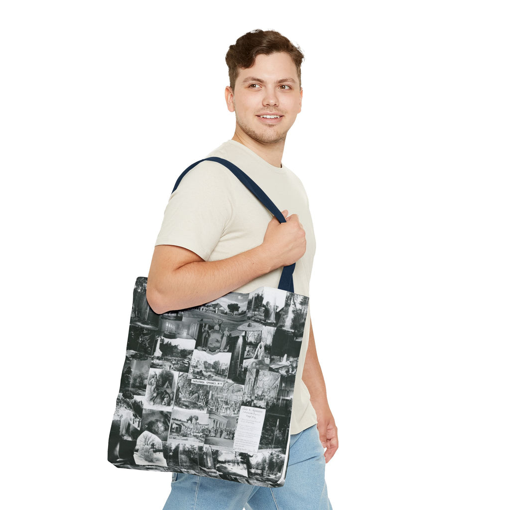 Saratoga Springs Vintage Photo Collage Tote Bag — Black & White Souvenir
