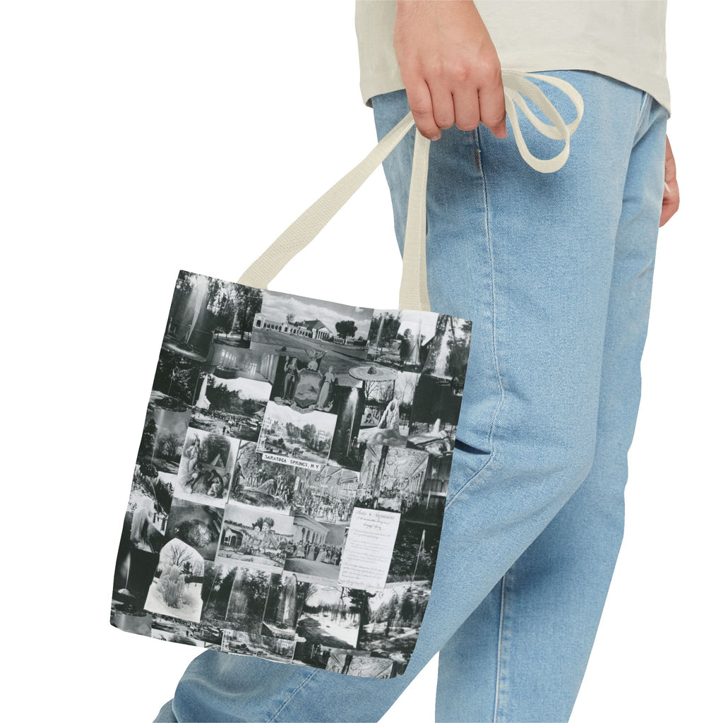 Saratoga Springs Vintage Photo Collage Tote Bag — Black & White Souvenir