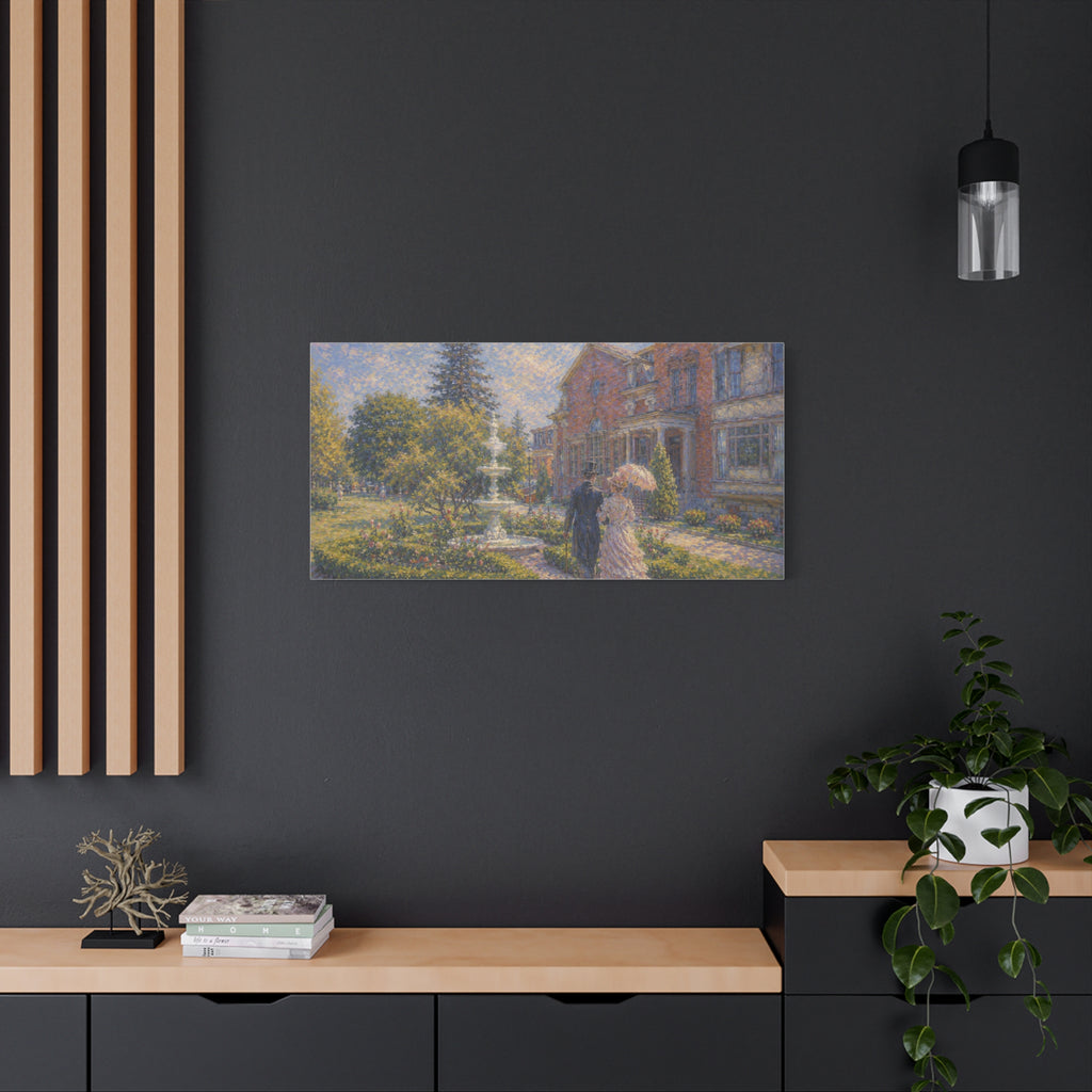 Impressionist Garden Stroll Matte Canvas Wall Art — Victorian Couple in Saratoga Springs