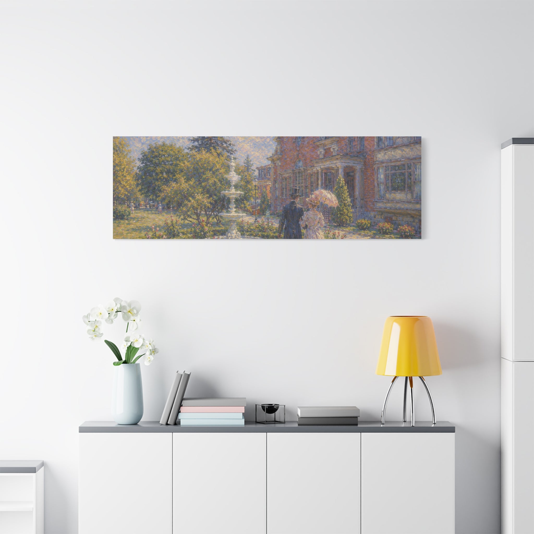 Impressionist Garden Stroll Matte Canvas Wall Art — Victorian Couple in Saratoga Springs