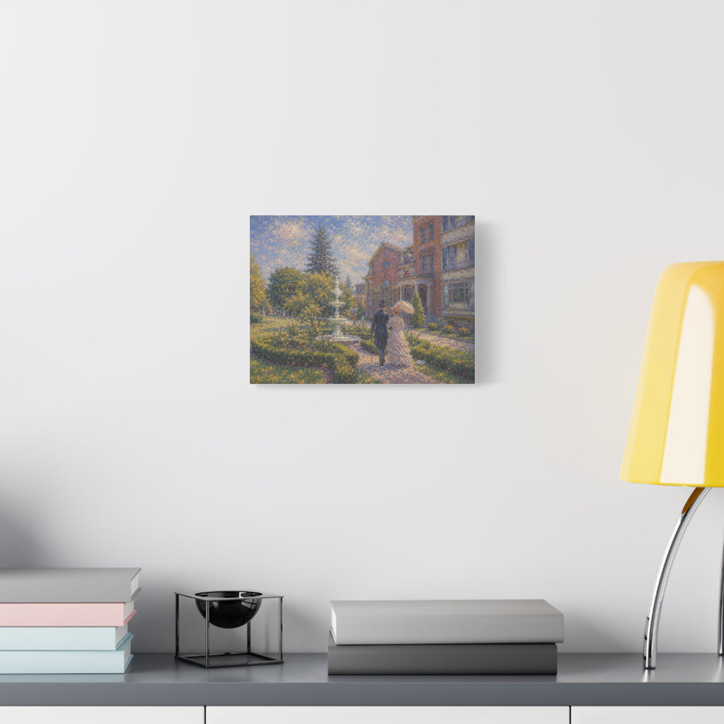 Impressionist Garden Stroll Matte Canvas Wall Art — Victorian Couple in Saratoga Springs