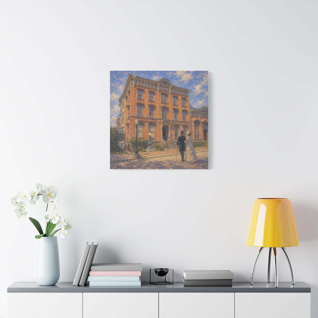 Vintage Saratoga Springs Cityscape Canvas — Romantic Victorian Street Scene, Matte Stretched 1.25"