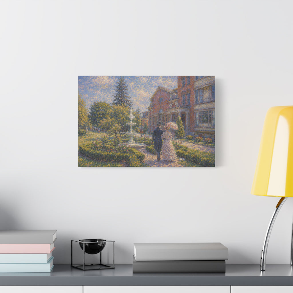 Impressionist Garden Stroll Matte Canvas Wall Art — Victorian Couple in Saratoga Springs