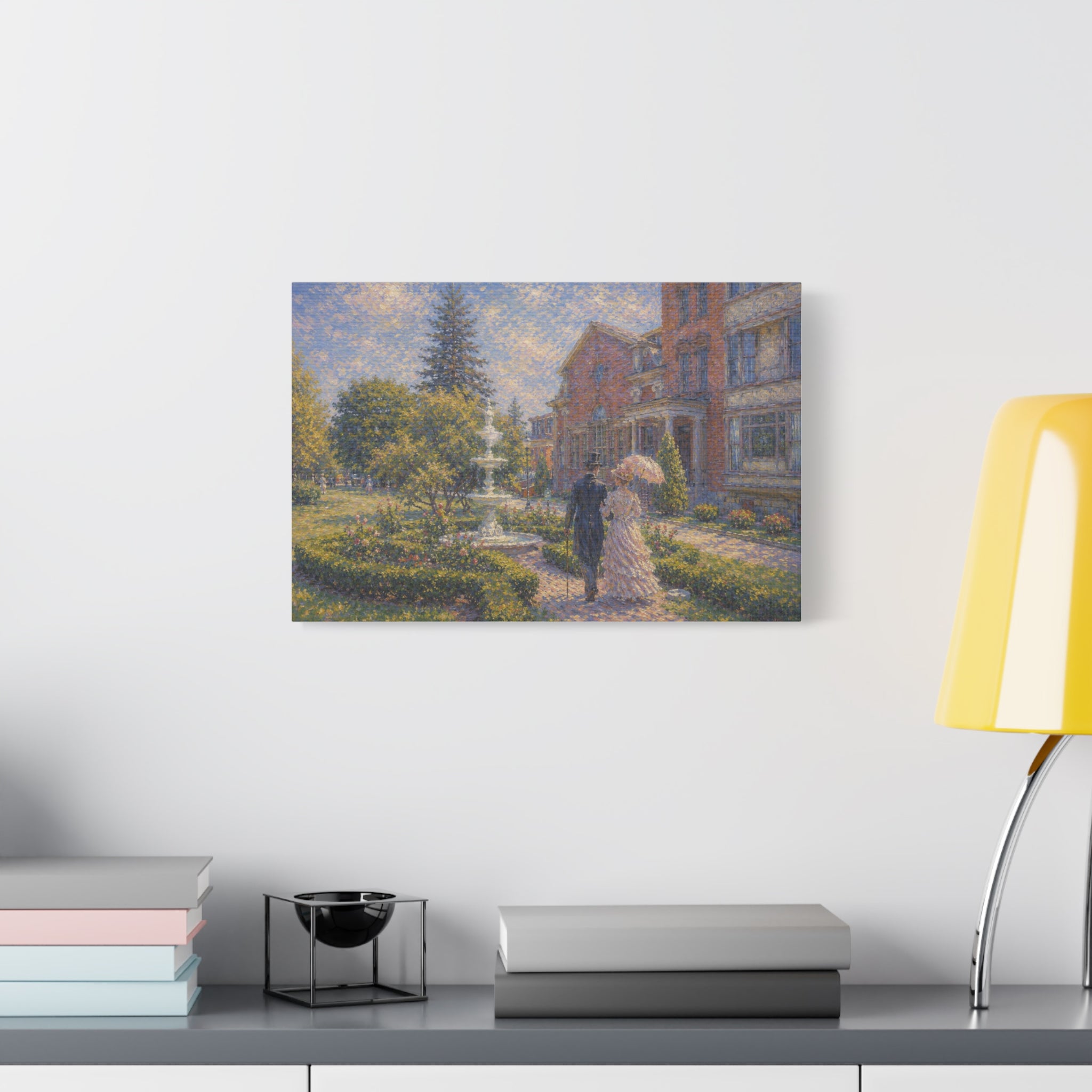 Impressionist Garden Stroll Matte Canvas Wall Art — Victorian Couple in Saratoga Springs