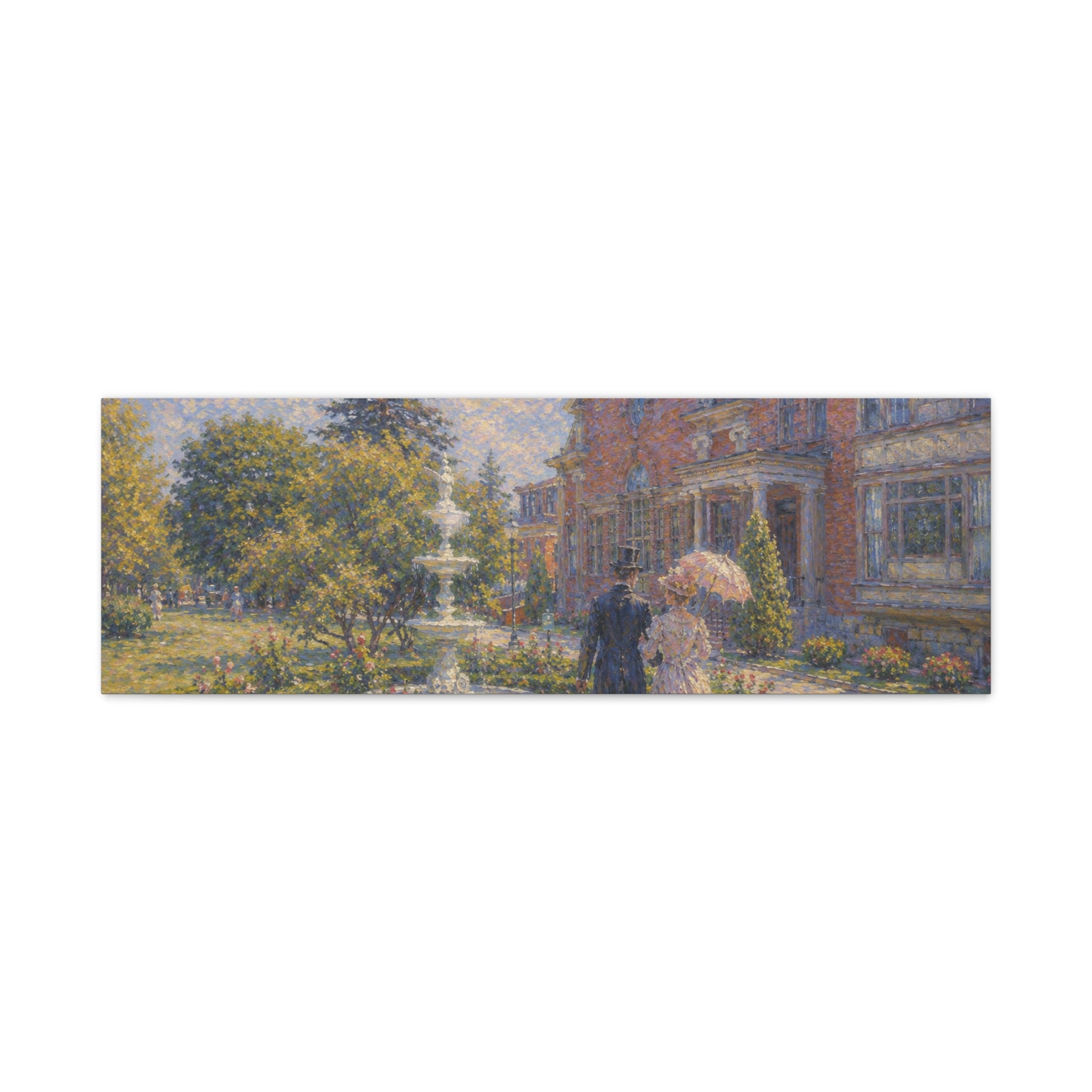 Impressionist Garden Stroll Matte Canvas Wall Art — Victorian Couple in Saratoga Springs