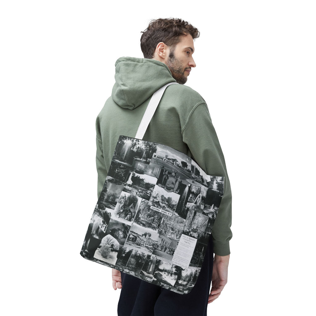 Saratoga Springs Vintage Photo Collage Tote Bag — Black & White Souvenir