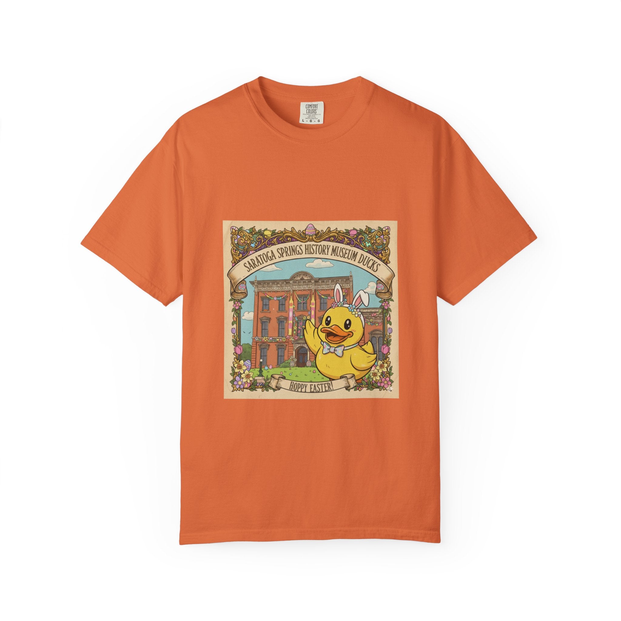 Saratoga Springs History Museum Duckling T-shirt | Easter Bunny Ears, Floral Vintage Illustration