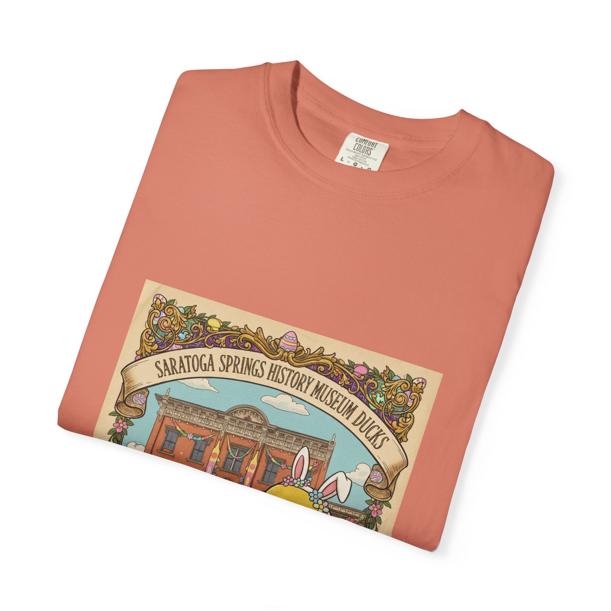 Saratoga Springs History Museum Duckling T-shirt | Easter Bunny Ears, Floral Vintage Illustration