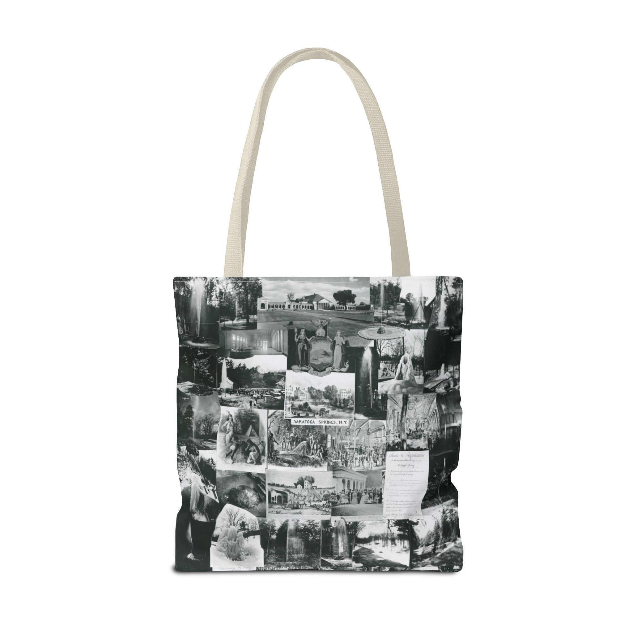 Saratoga Springs Vintage Photo Collage Tote Bag — Black & White Souvenir