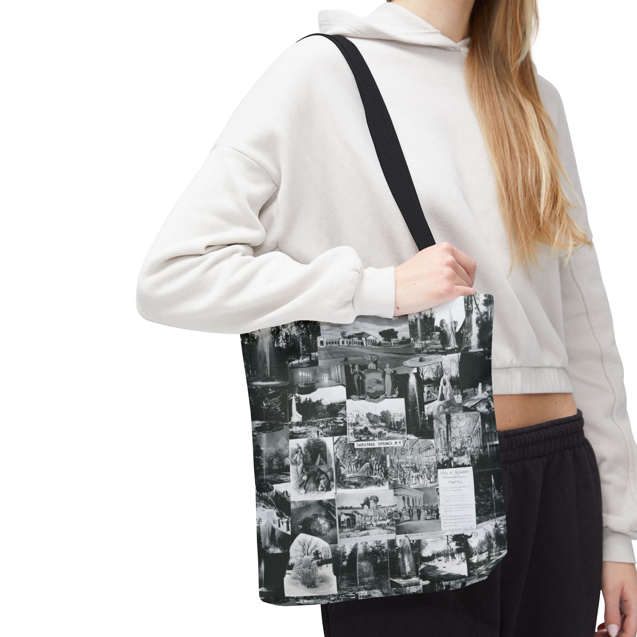 Saratoga Springs Vintage Photo Collage Tote Bag — Black & White Souvenir