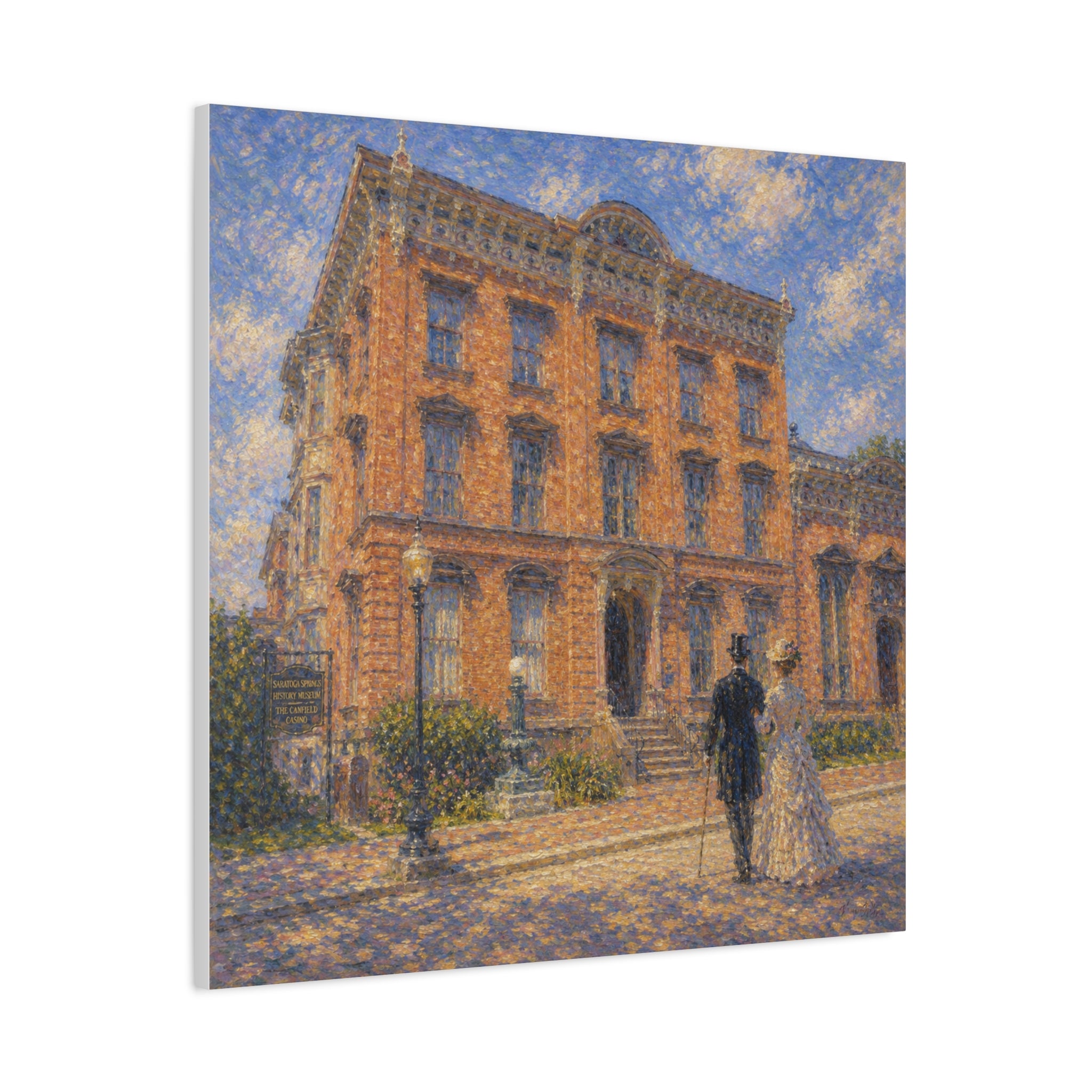 Vintage Saratoga Springs Cityscape Canvas — Romantic Victorian Street Scene, Matte Stretched 1.25"